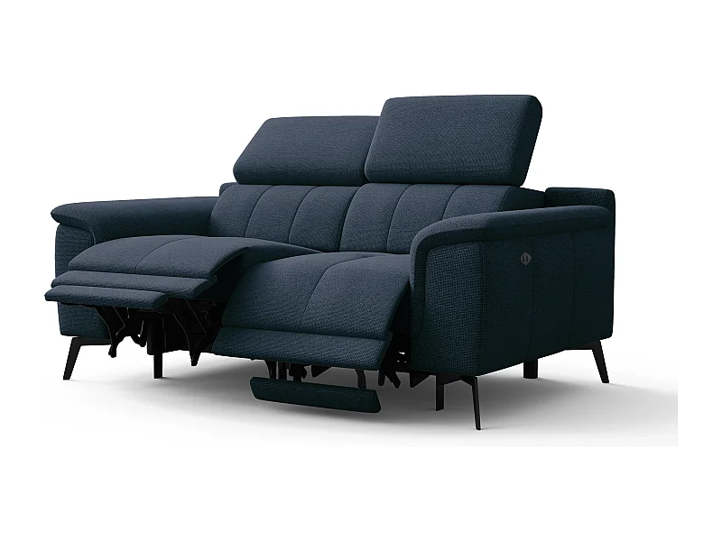 Canapé droit avec 2 relax électriques tissu bleu marine - FIERO