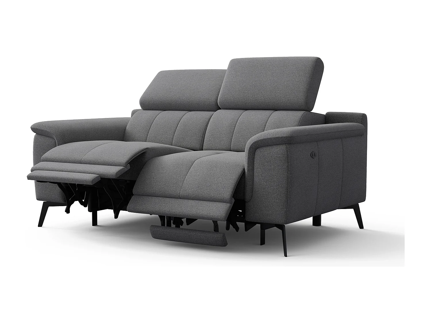 FIERO Sofa 2-Sitzer mit 2 Relaxfunktionen und verstellbare Kopfstützen, grau