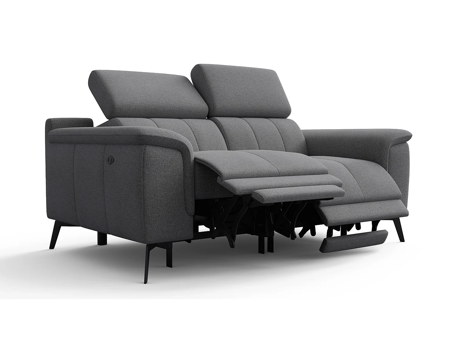 FIERO Sofa 2-Sitzer mit 2 Relaxfunktionen und verstellbare Kopfstützen, grau