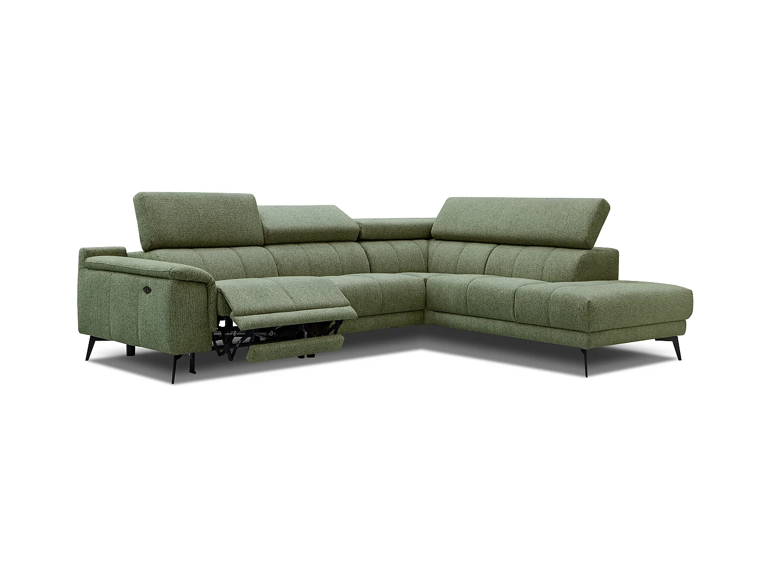 Canapé d'angle 5 places avec un relax électrique tissu vert olive - FIERO