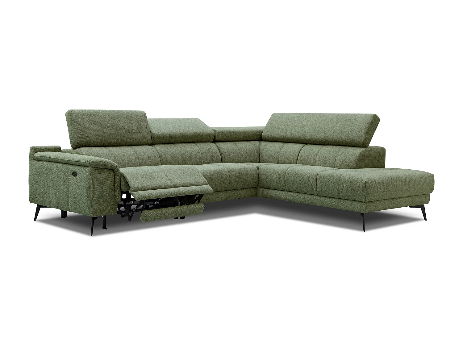 FIERO Ecksofa 5-Sitzer rechts mit 1 Relaxfunktion und verstellbare Kopfstützen, olive