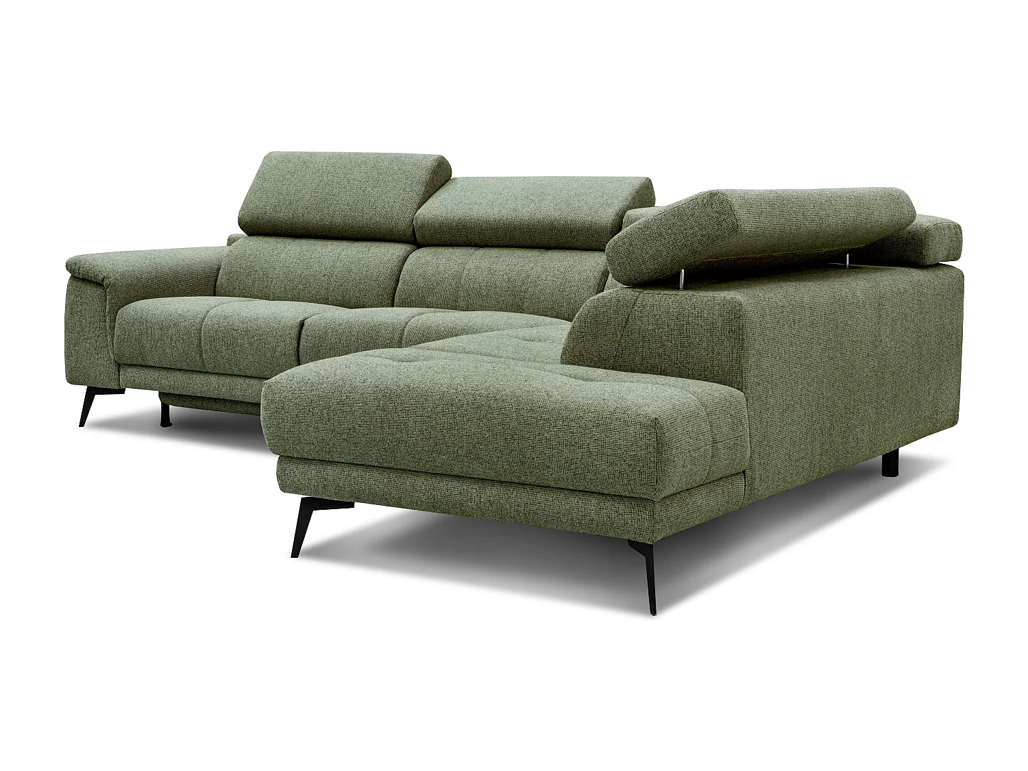 Canapé d'angle 5 places avec un relax électrique tissu vert olive - FIERO