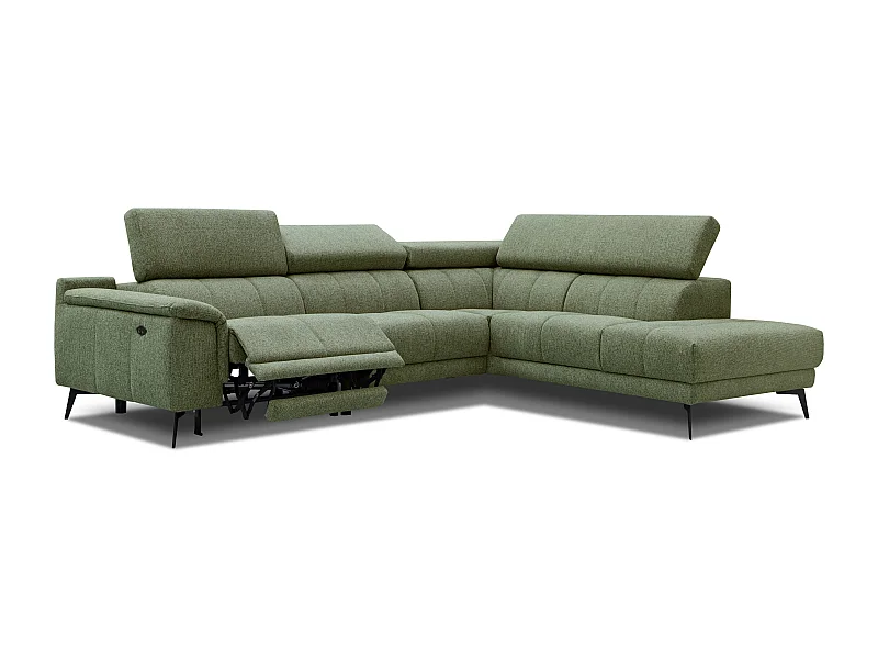 Canapé d'angle 5 places avec un relax électrique tissu vert olive - FIERO