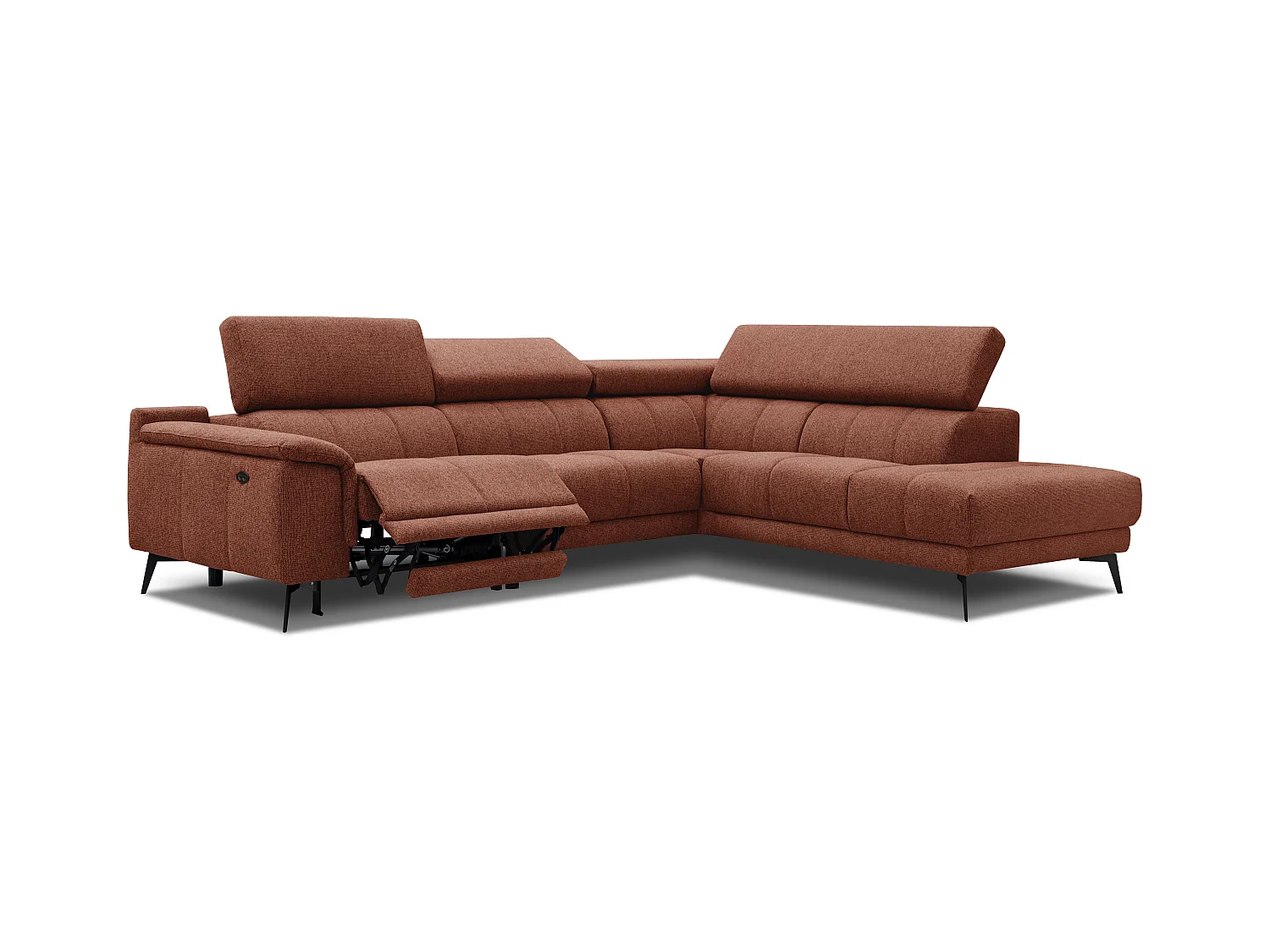 Canapé d'angle 5 places avec un relax électrique tissu rouge brique - FIERO