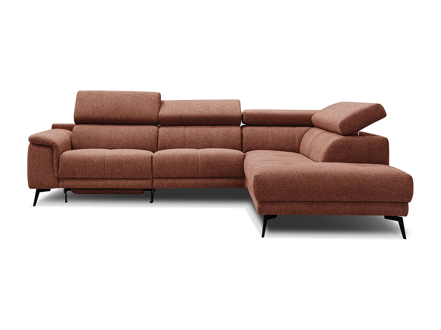 FIERO Ecksofa 5-Sitzer rechts mit 1 Relaxfunktion und verstellbare Kopfstützen, dunkelorange