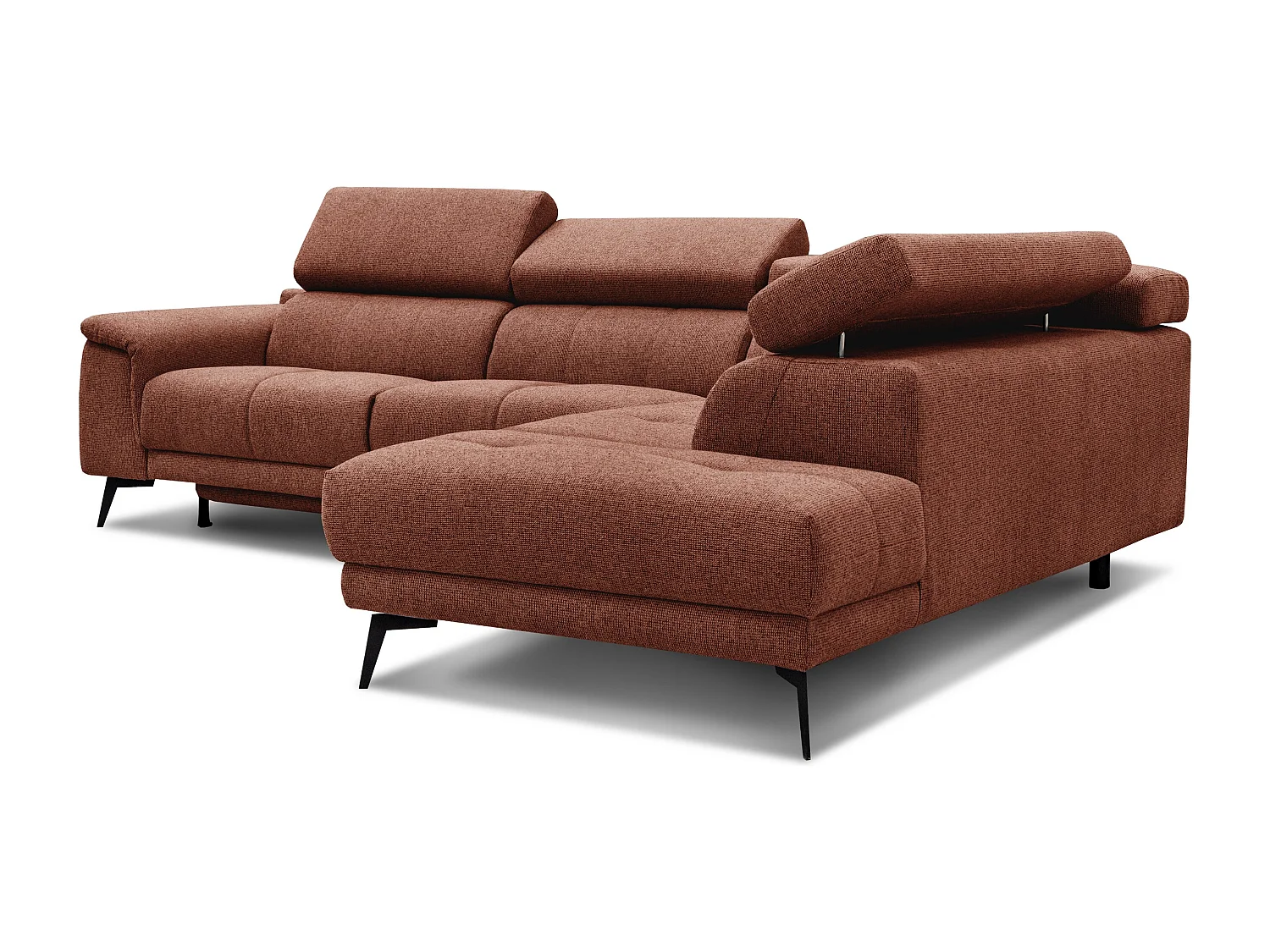 FIERO Ecksofa 5-Sitzer rechts mit 1 Relaxfunktion und verstellbare Kopfstützen, dunkelorange
