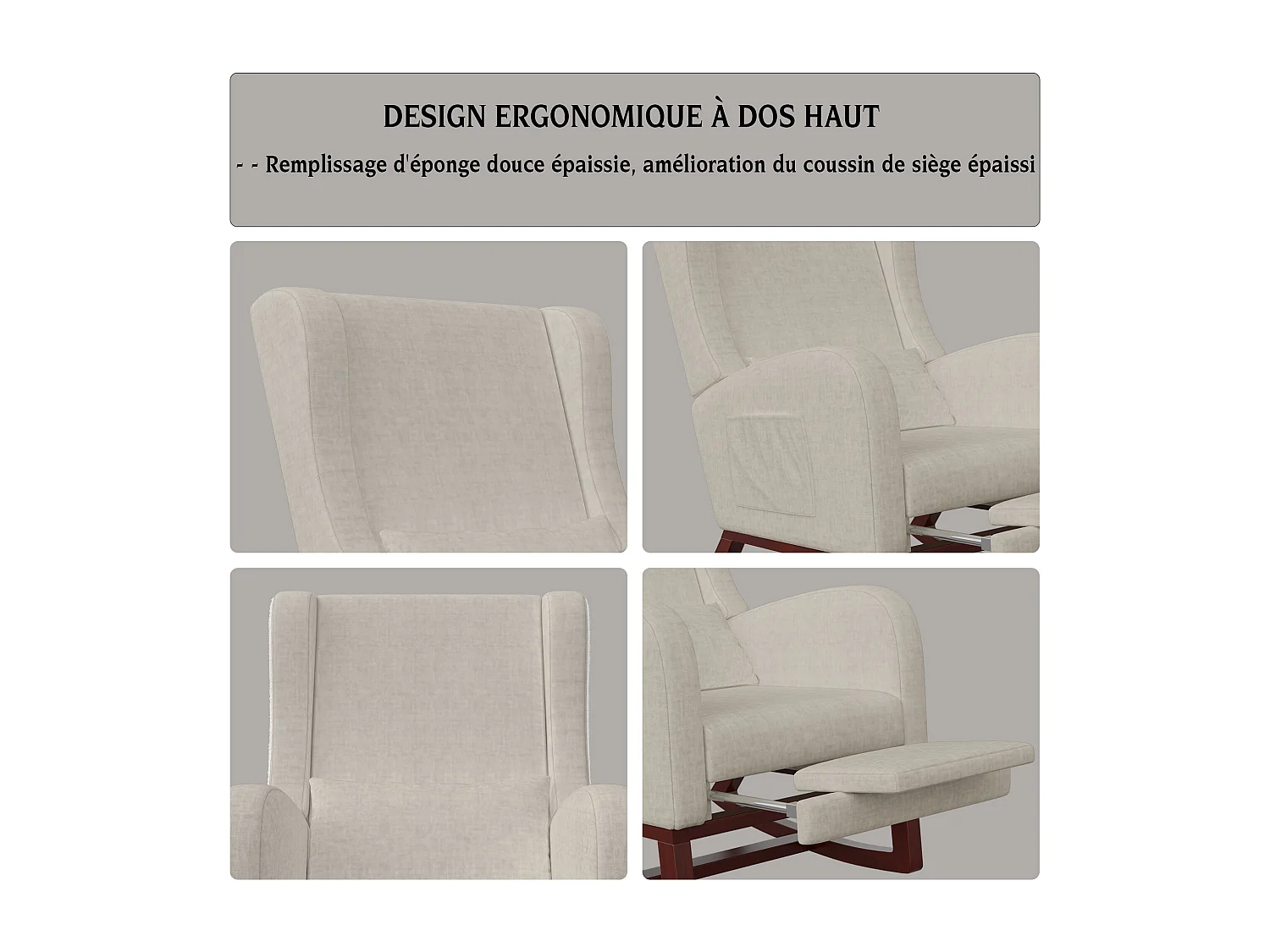 Schommelstoel met voetenbankje, Woonkamer Relaxstoel, Schommelstoel met fluwelen look, Draagvermogen tot 150 kg, voor Woonkamer, Slaapkamer, 64 x 67 x 99 cm (Beige)