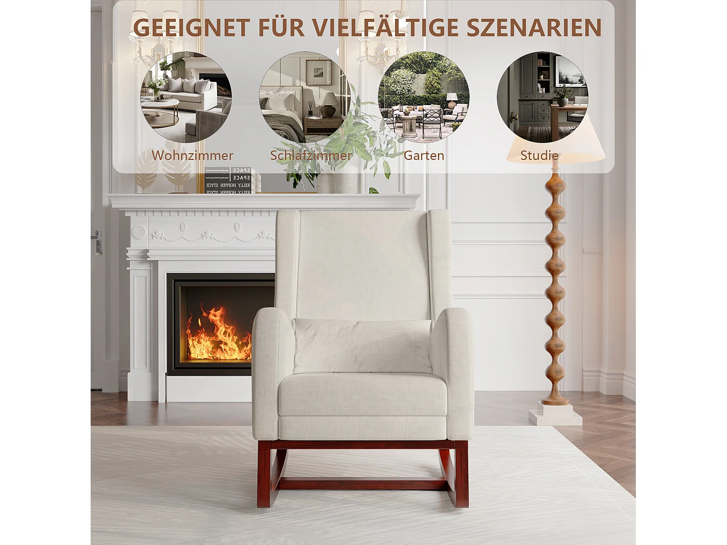 Schommelstoel met voetenbankje, Woonkamer Relaxstoel, Schommelstoel met fluwelen look, Draagvermogen tot 150 kg, voor Woonkamer, Slaapkamer, 64 x 67 x 99 cm (Beige)