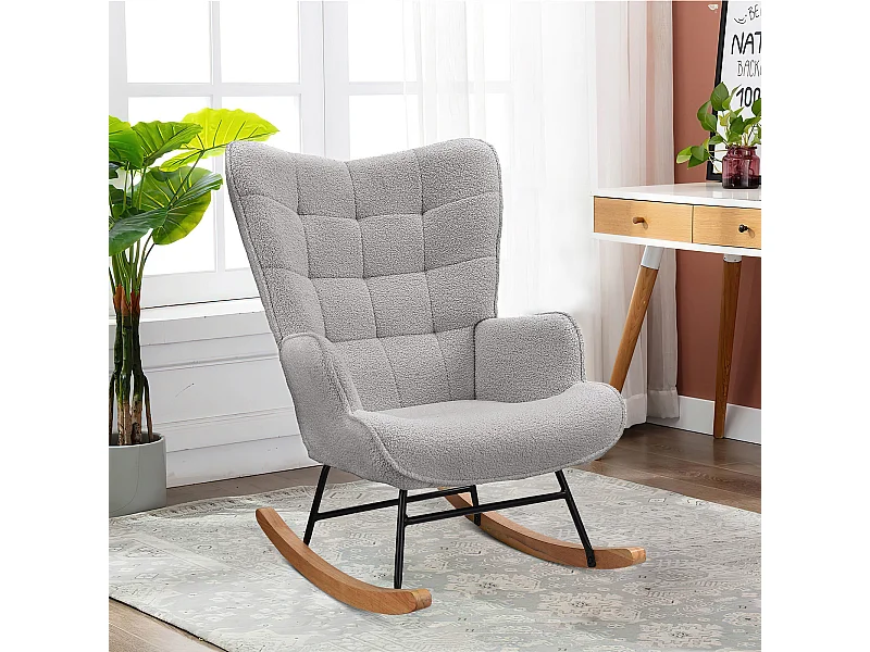 Fauteuil à Bascule Adulte - Chaise à Bascule d'extérieur Ergonomique - pour Salon - Jardin - Chambre - Gris