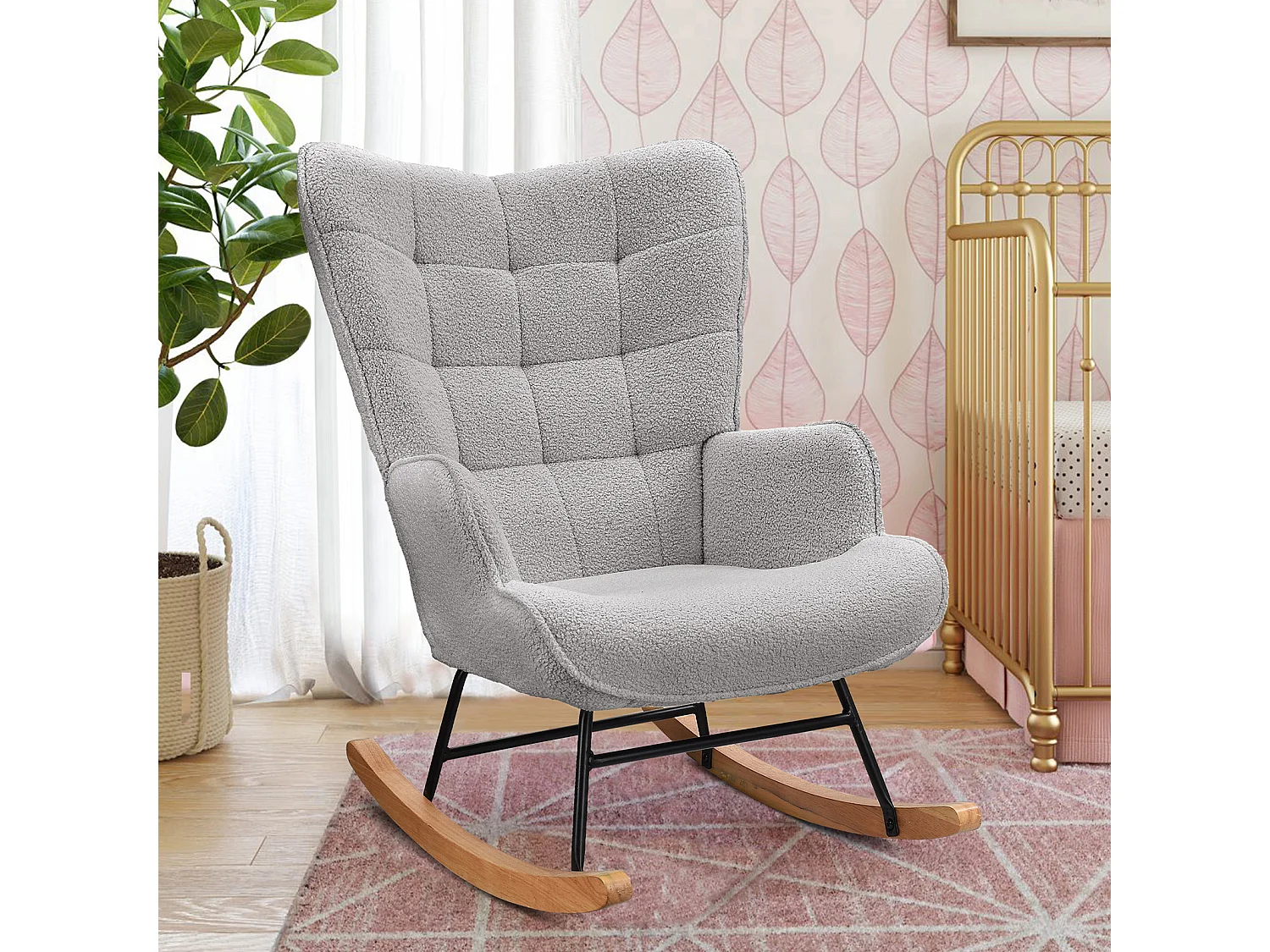 Fauteuil à Bascule Adulte - Chaise à Bascule d'extérieur Ergonomique - pour Salon - Jardin - Chambre - Gris