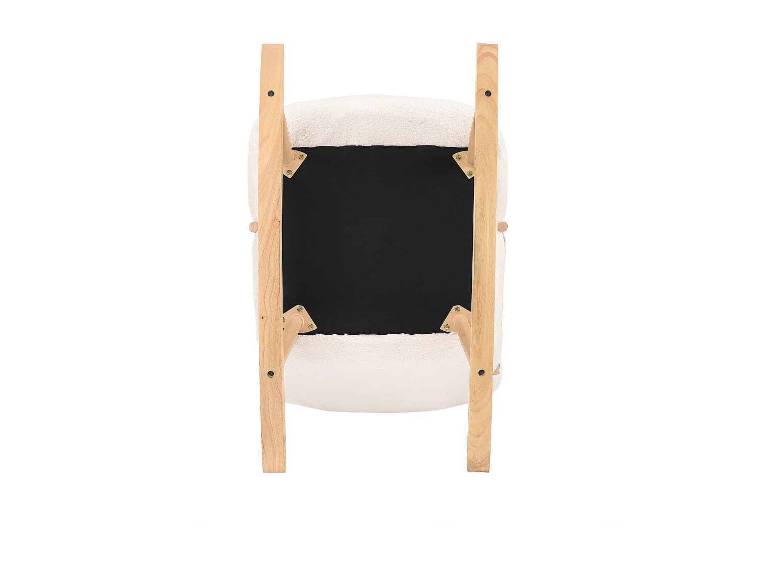 Fauteuil scandinave en Bois, Fauteuil à Bascule, Rocking Chair, Structure en Bois, Sherpa Blanc, 64 x 96 x 85 cm