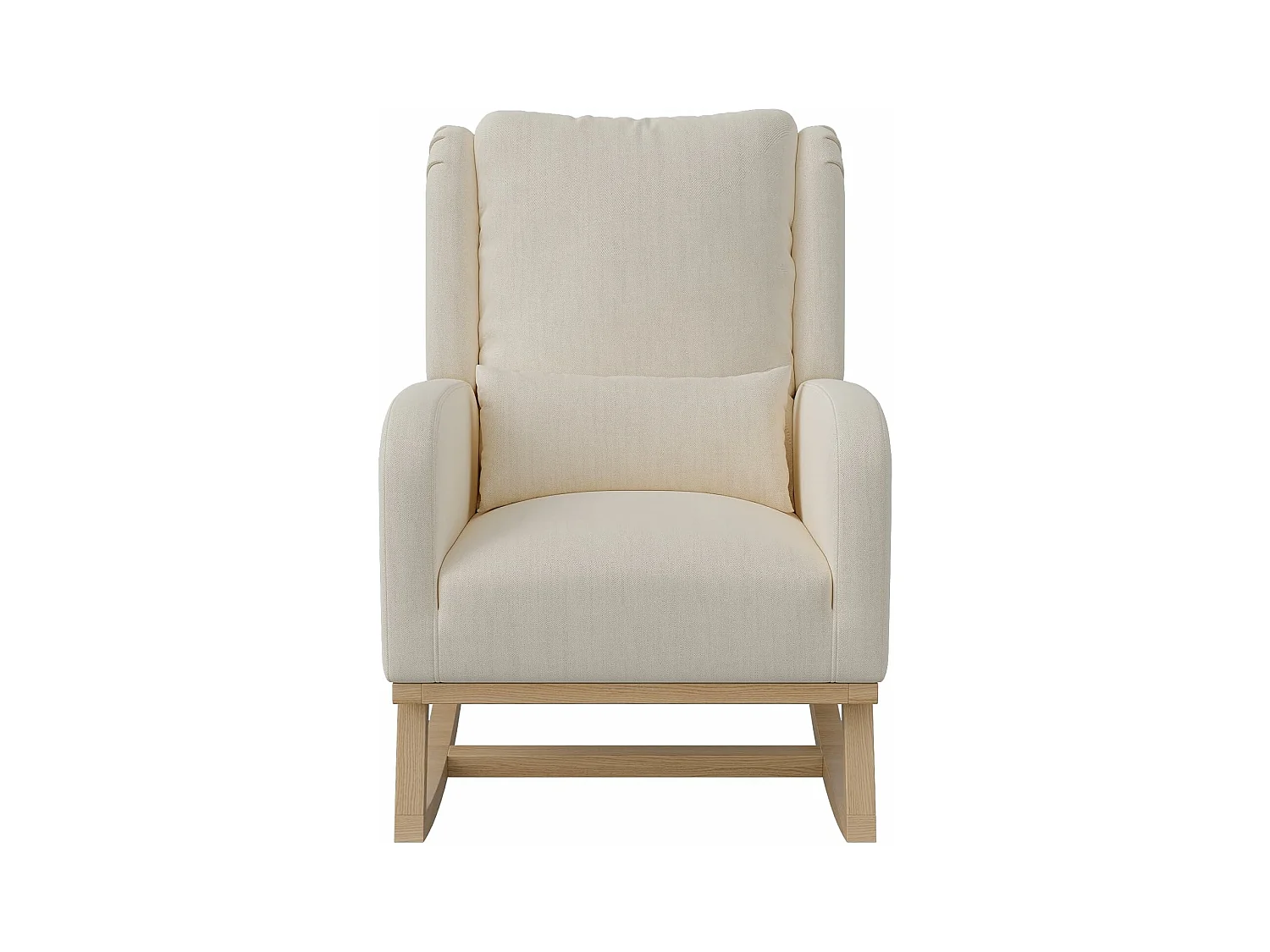 Fauteuil à Bascule, Chaise à Bascule Scandinaves, Fauteuil Relax avec Oreillers et Accoudoirs, Base en Bois Massif, Tissu en Lin, Beige