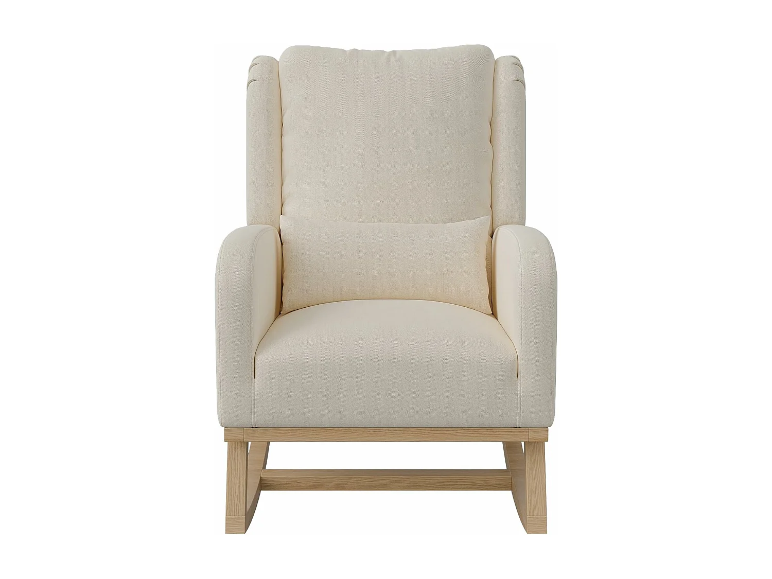 Fauteuil à Bascule, Chaise à Bascule Scandinaves, Fauteuil Relax avec Oreillers et Accoudoirs, Base en Bois Massif, Tissu en Lin, Beige