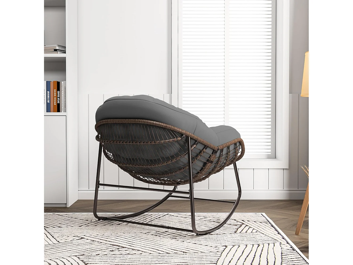 Fauteuil à Bascule - Chaise à Bascule Surdimensionnée en Forme d'œuf - avec Assise Capitonnée pour Un Confort Intérieur et Extérieur (Gris)