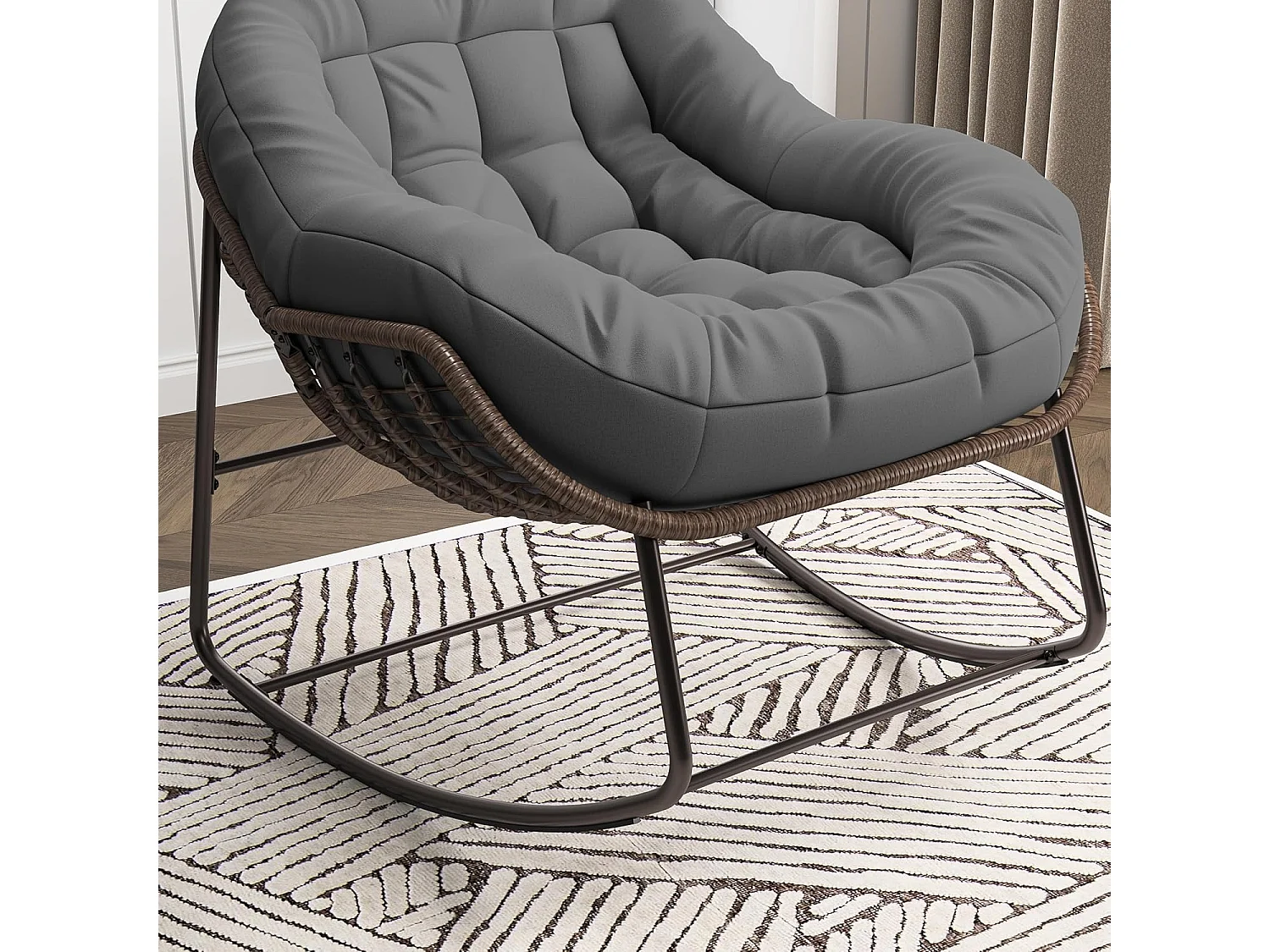 Fauteuil à Bascule - Chaise à Bascule Surdimensionnée en Forme d'œuf - avec Assise Capitonnée pour Un Confort Intérieur et Extérieur (Gris)