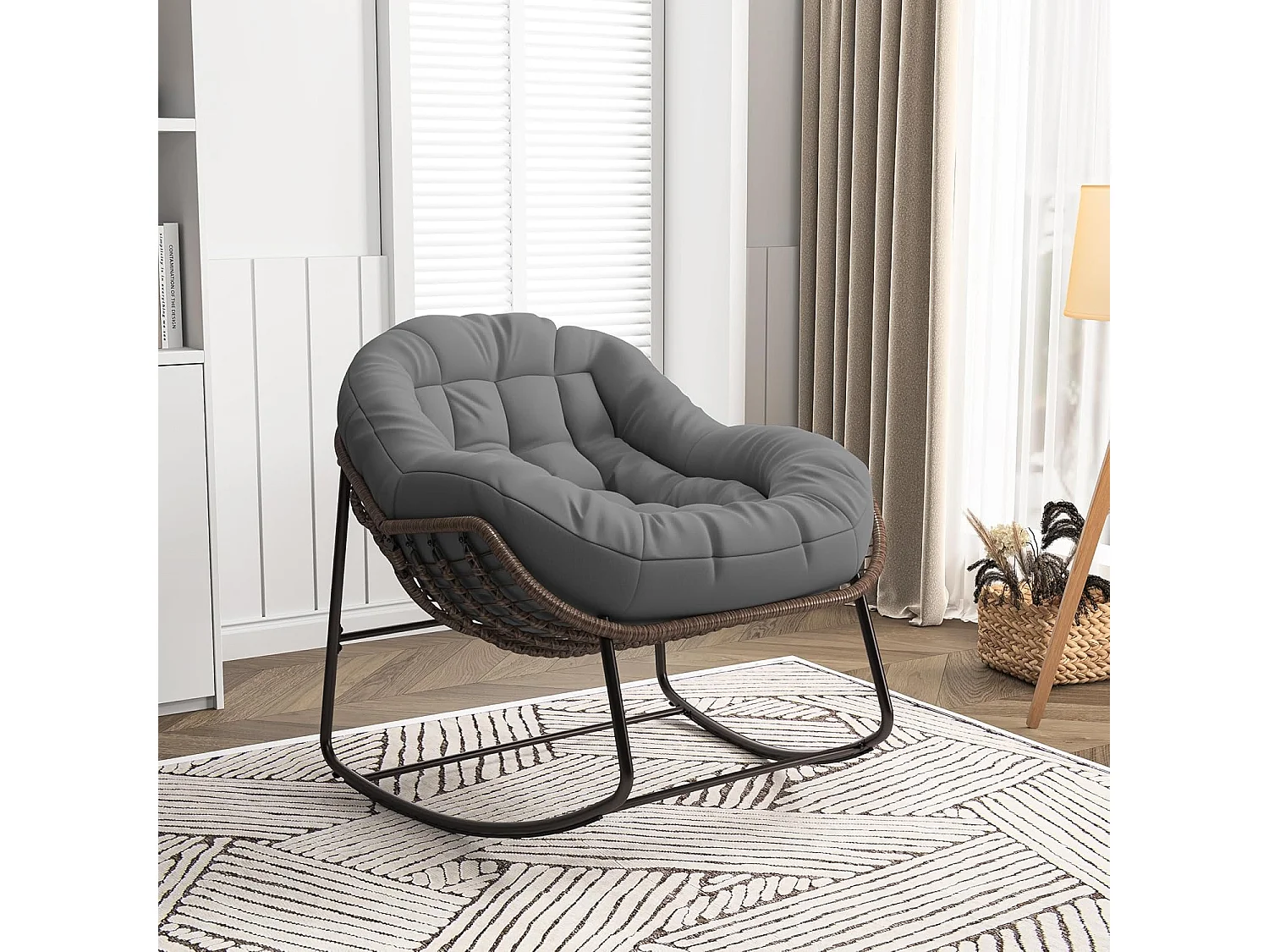 Fauteuil à Bascule - Chaise à Bascule Surdimensionnée en Forme d'œuf - avec Assise Capitonnée pour Un Confort Intérieur et Extérieur (Gris)