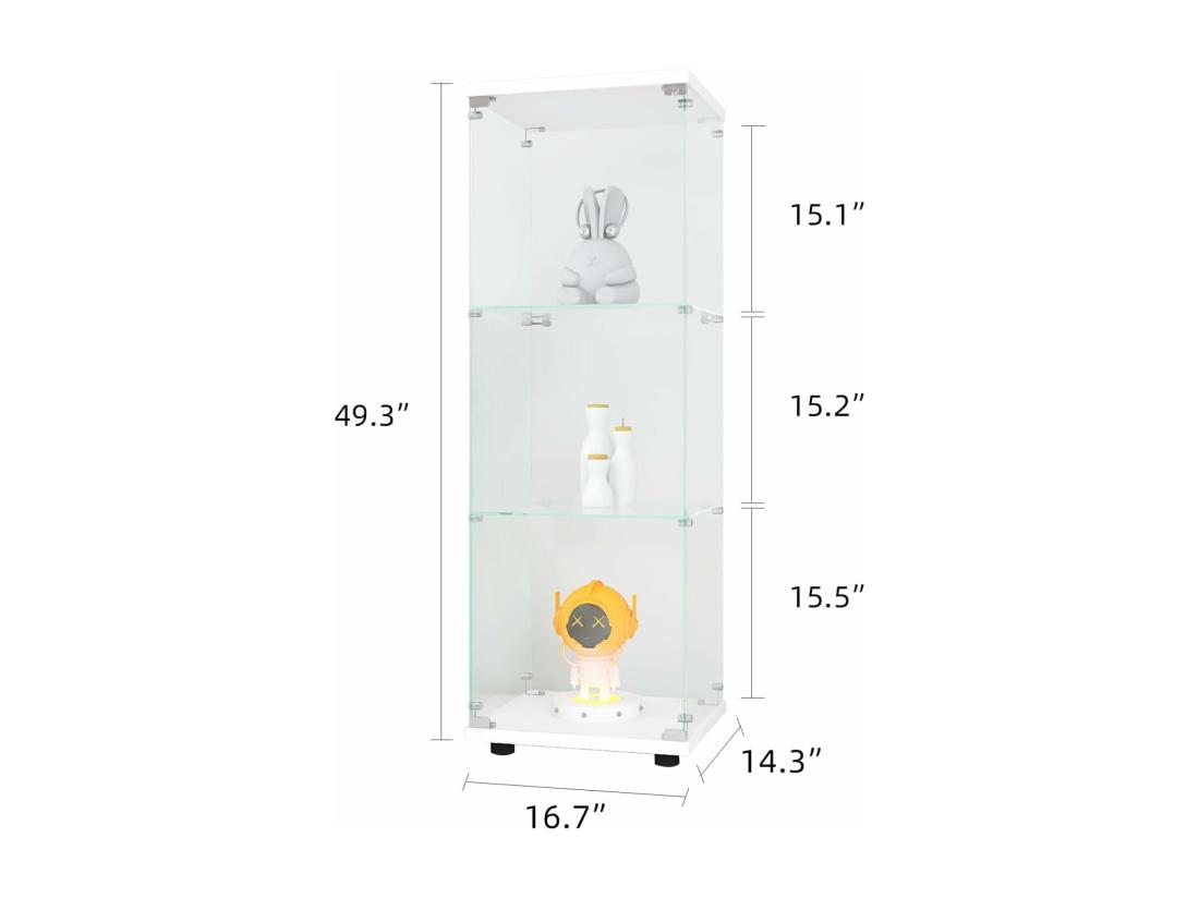 vente unique Vitrine en verre debout 46 x 36 x 125 cm vitrine à 3 couches moderne en verre pour objets de collection livres vin blanc 42 x 36 x 125 cm