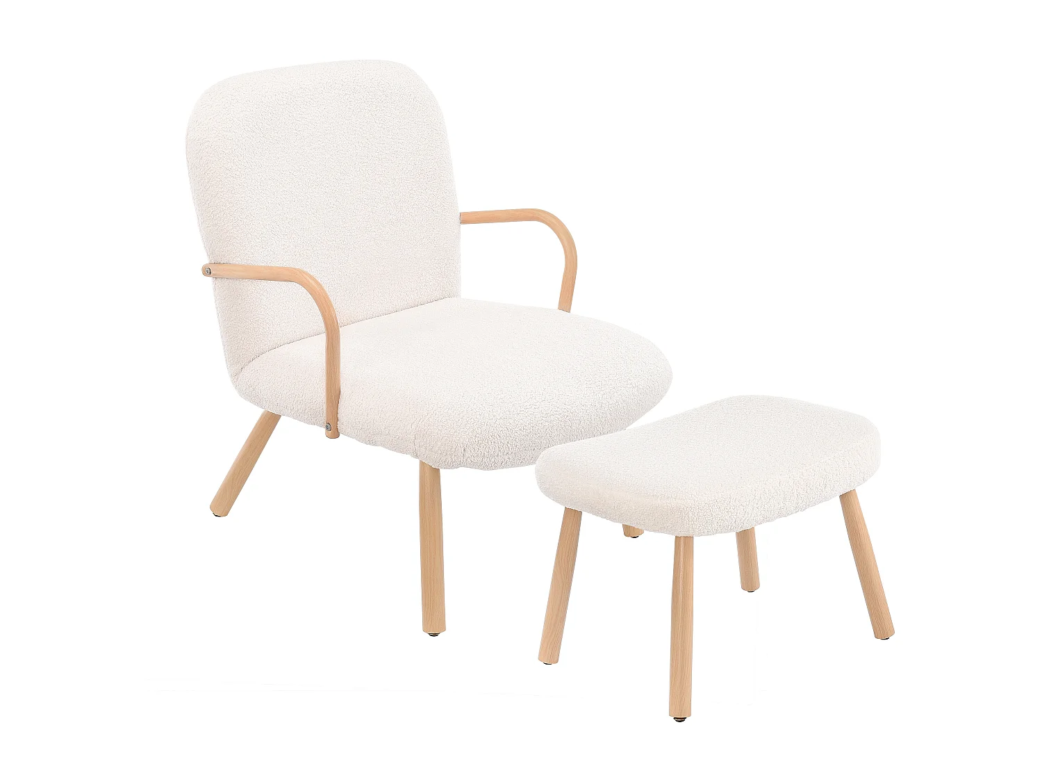 Scandinavische fauteuil, imitatiekasjmier hoes met voetenbankje, woonkamer fauteuil, leesstoel voor slaapkamer, beige