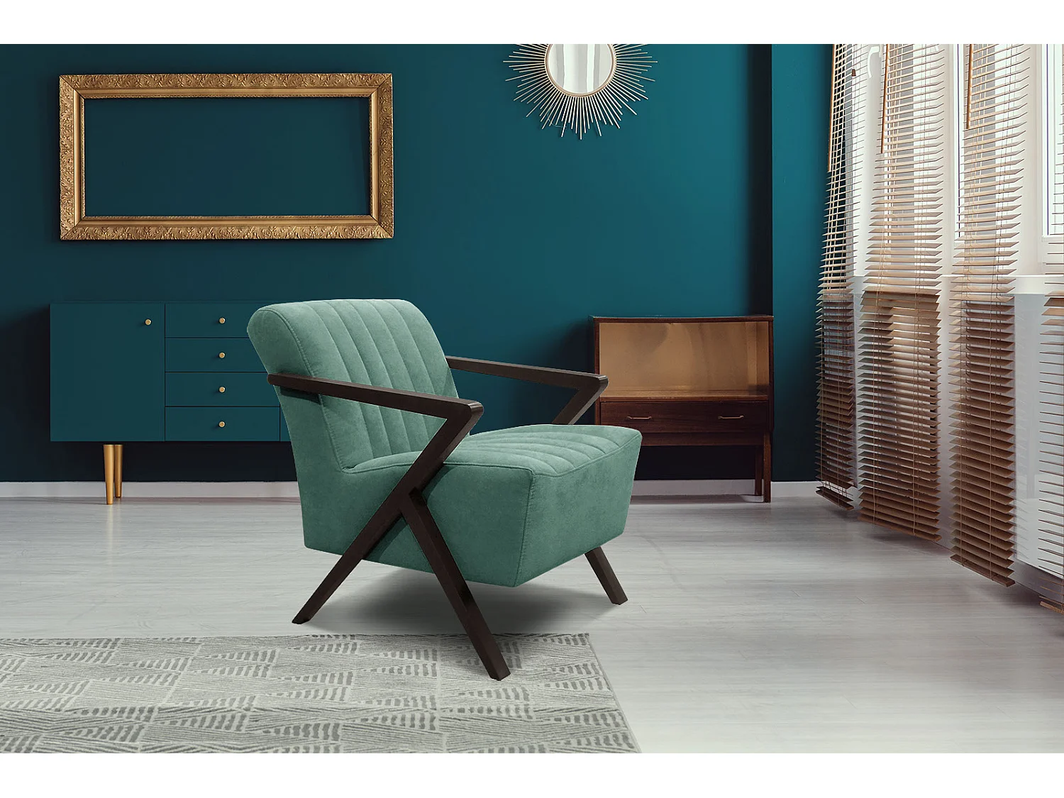 Fauteuil fixe Lebron, tissu vert émeraude