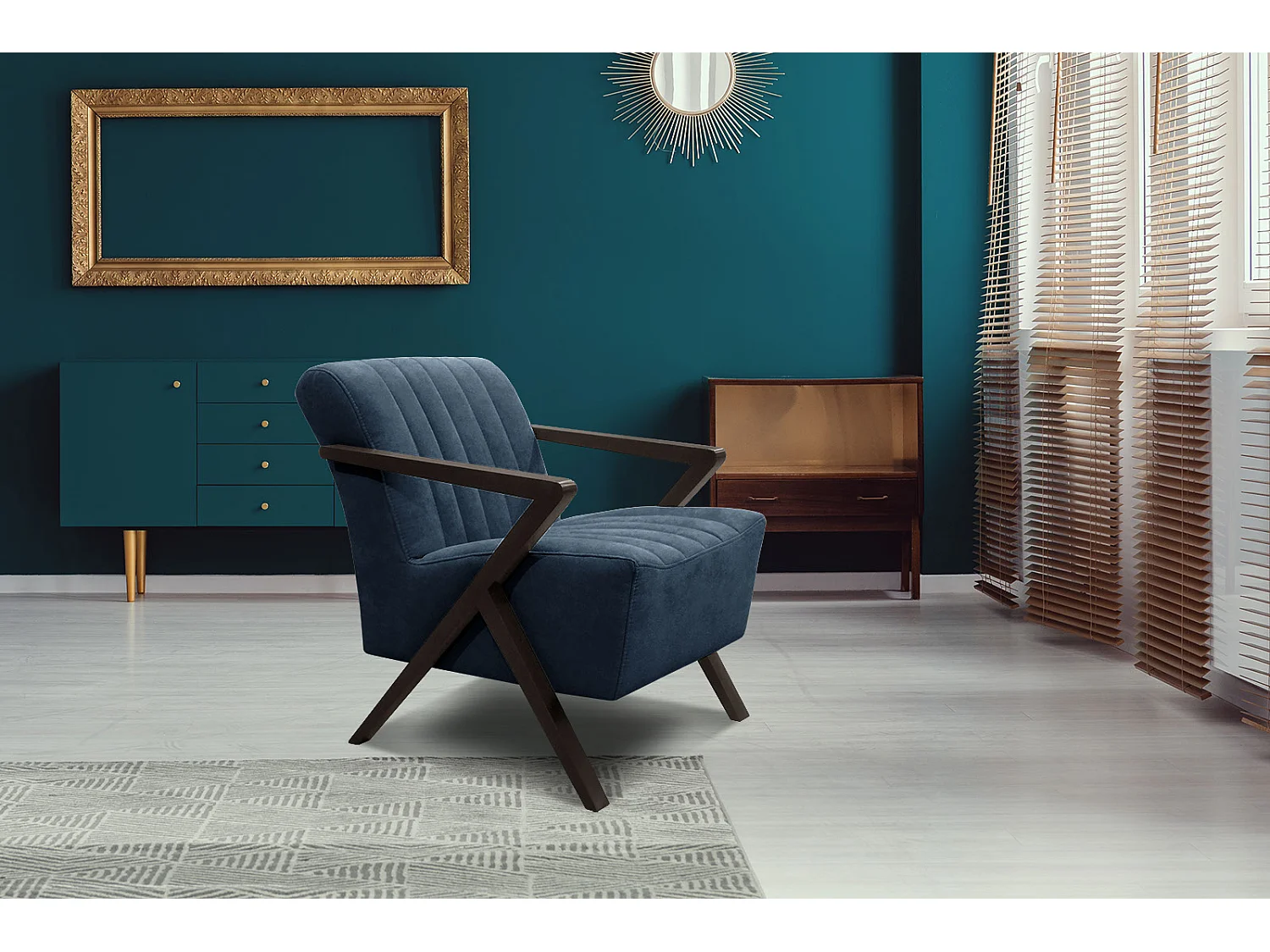 Fauteuil fixe Lebron, tissu bleu marine