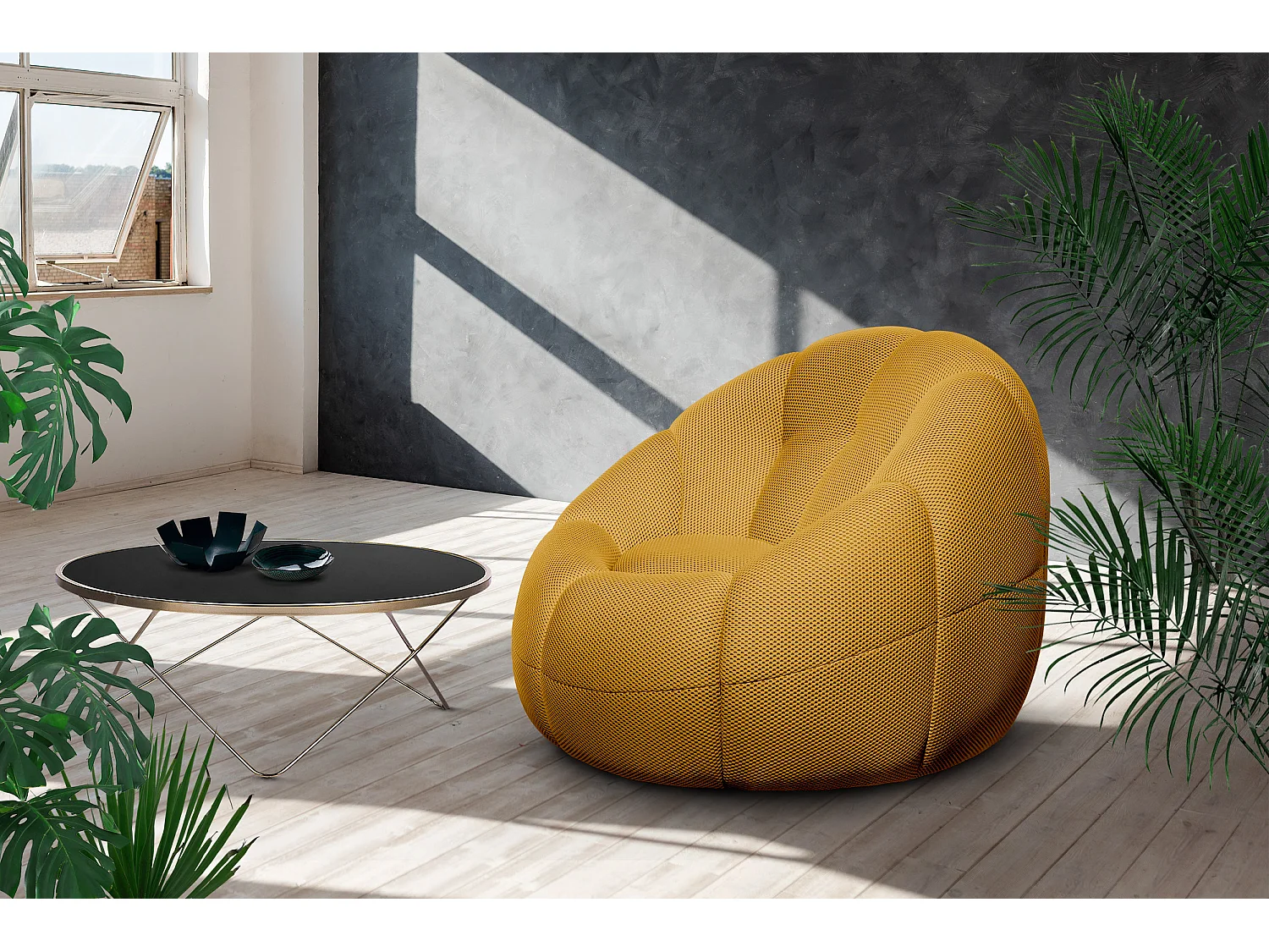 Fauteuil tissu jaune - FIGO