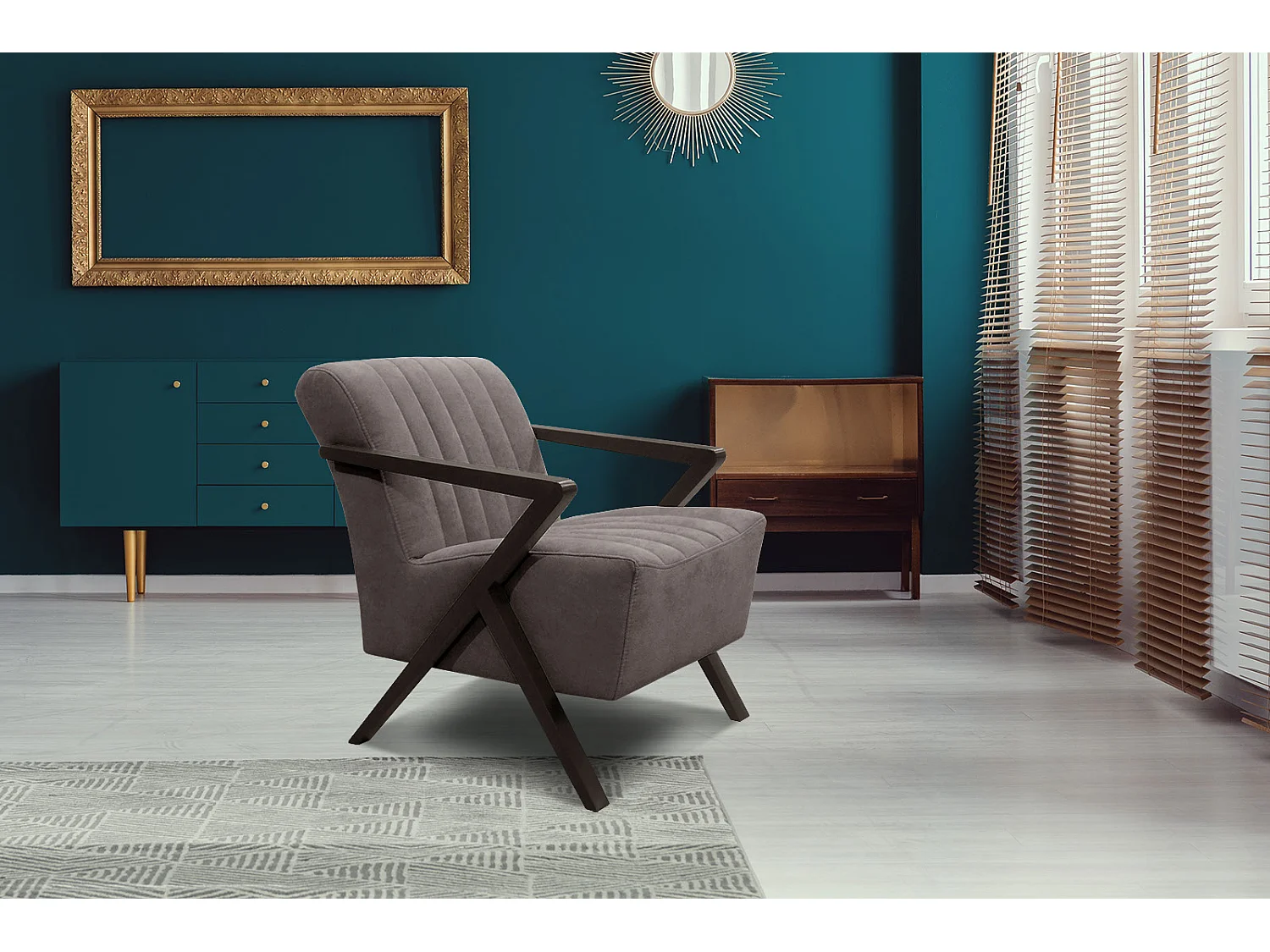 Fauteuil fixe Lebron, tissu marron