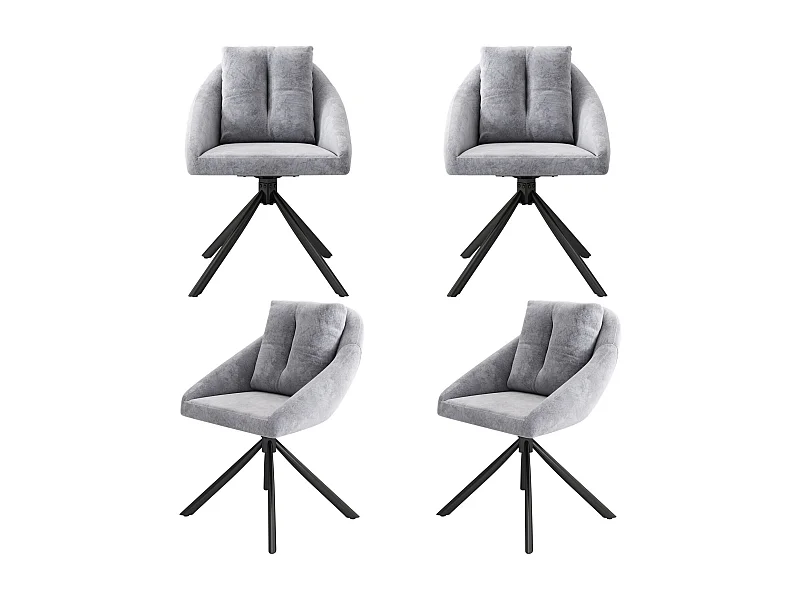 Chaise de salle à manger，chaise en velours，chaise rembourrée，swivel chair,tissu de velours respirant,design ergonomique,4 pièces,gris