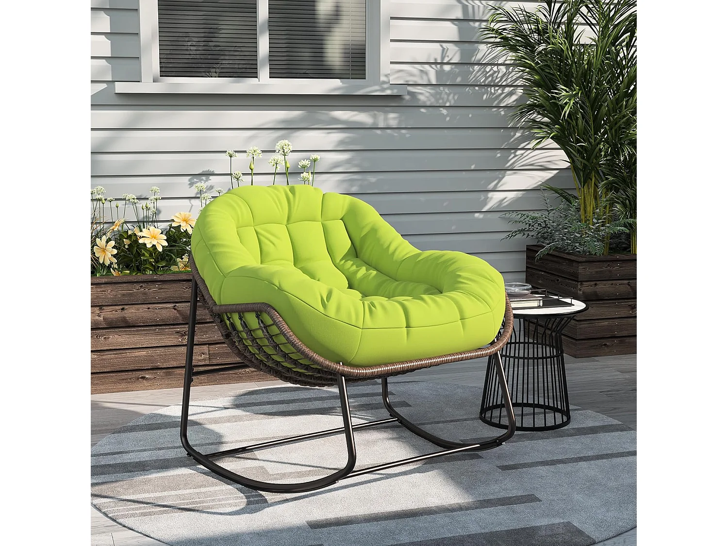 Fauteuil à Bascule - Chaise à Bascule Surdimensionnée en Forme d'œuf - avec Assise Capitonnée pour Un Confort Intérieur et Extérieur (Vert)