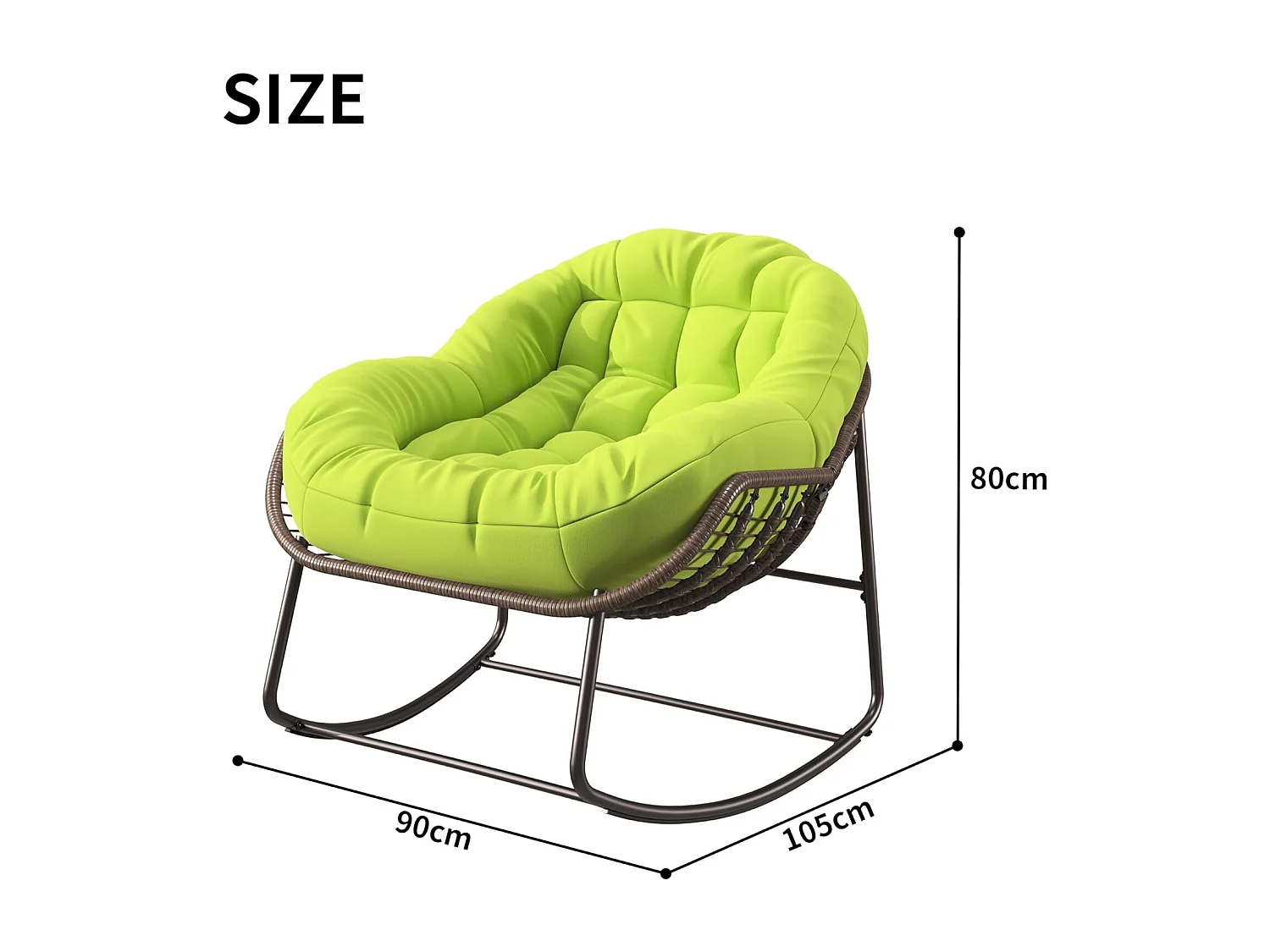 Schommelstoel - Extra grote eivormige schommelstoel - met gevoerde zitting voor comfort binnen en buiten (groen)