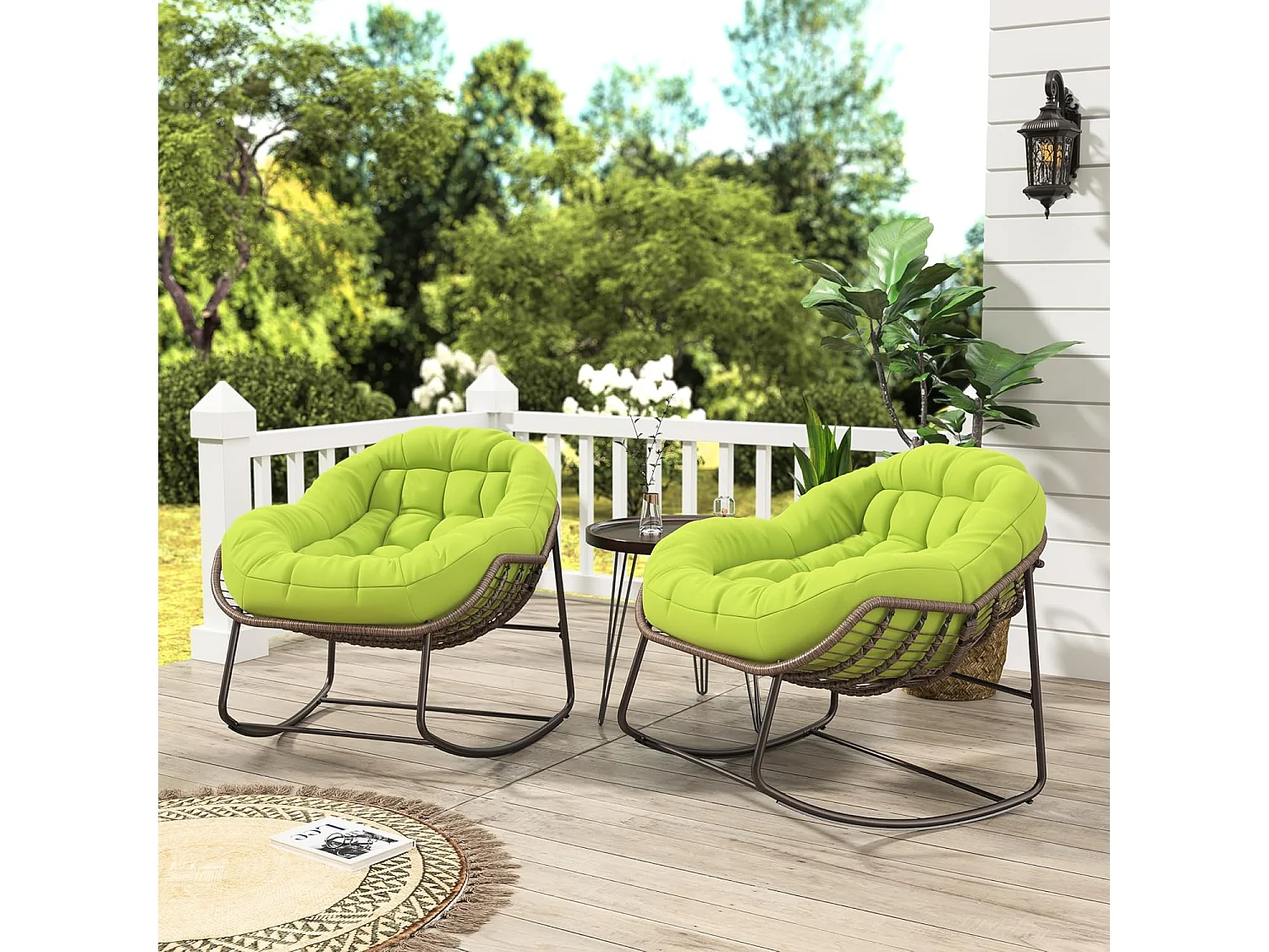 Schommelstoel - Extra grote eivormige schommelstoel - met gevoerde zitting voor comfort binnen en buiten (groen)