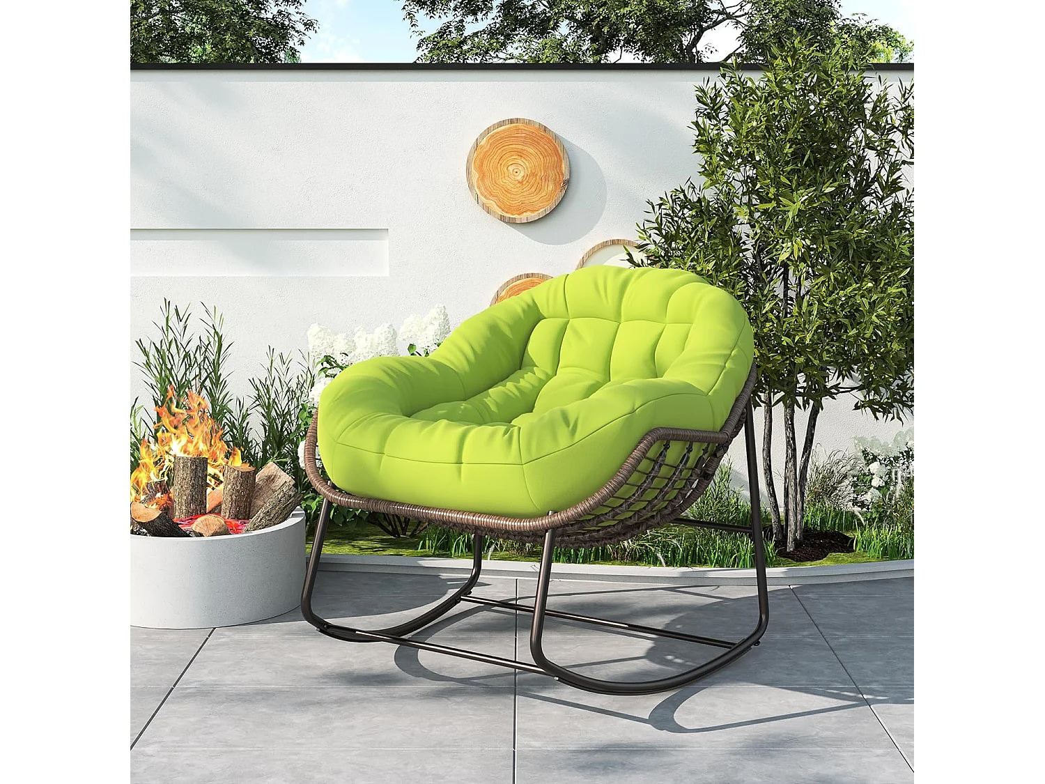 Schommelstoel - Extra grote eivormige schommelstoel - met gevoerde zitting voor comfort binnen en buiten (groen)