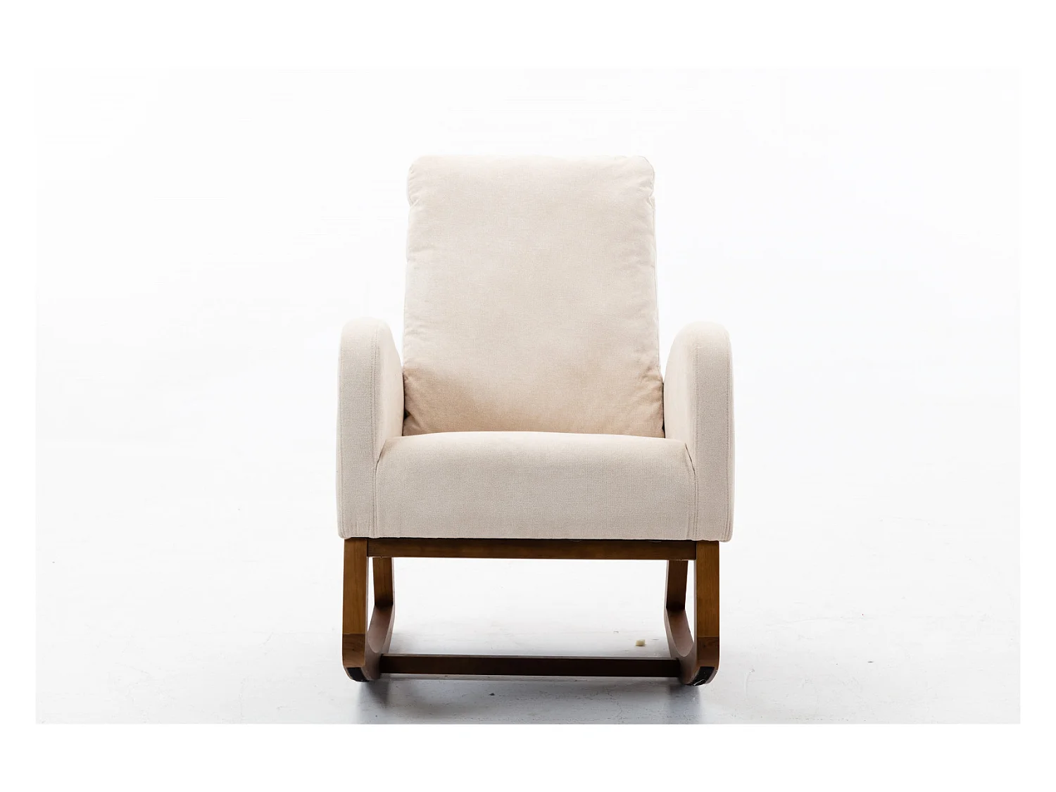 Fauteuil à bascule souple Mid-Century - Style moderne - Pour chambre d'enfant et salon - Dossier haut rembourré - Chaise à bascule coulissante accentuée (beige)