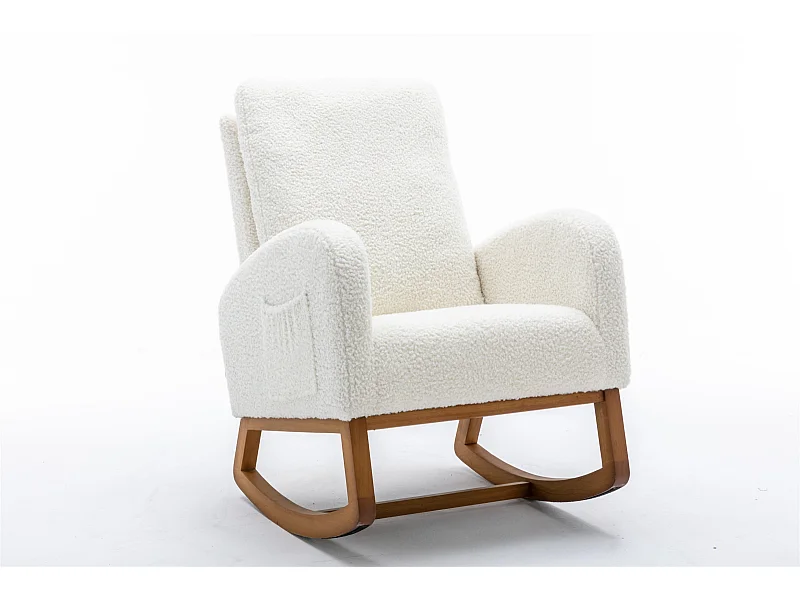 Mecedora moderna de mediados de siglo MUZHIXIANG, respaldo alto, acolchada, suave, con acentos de felpa blanca, ideal para habitación infantil o sala de estar