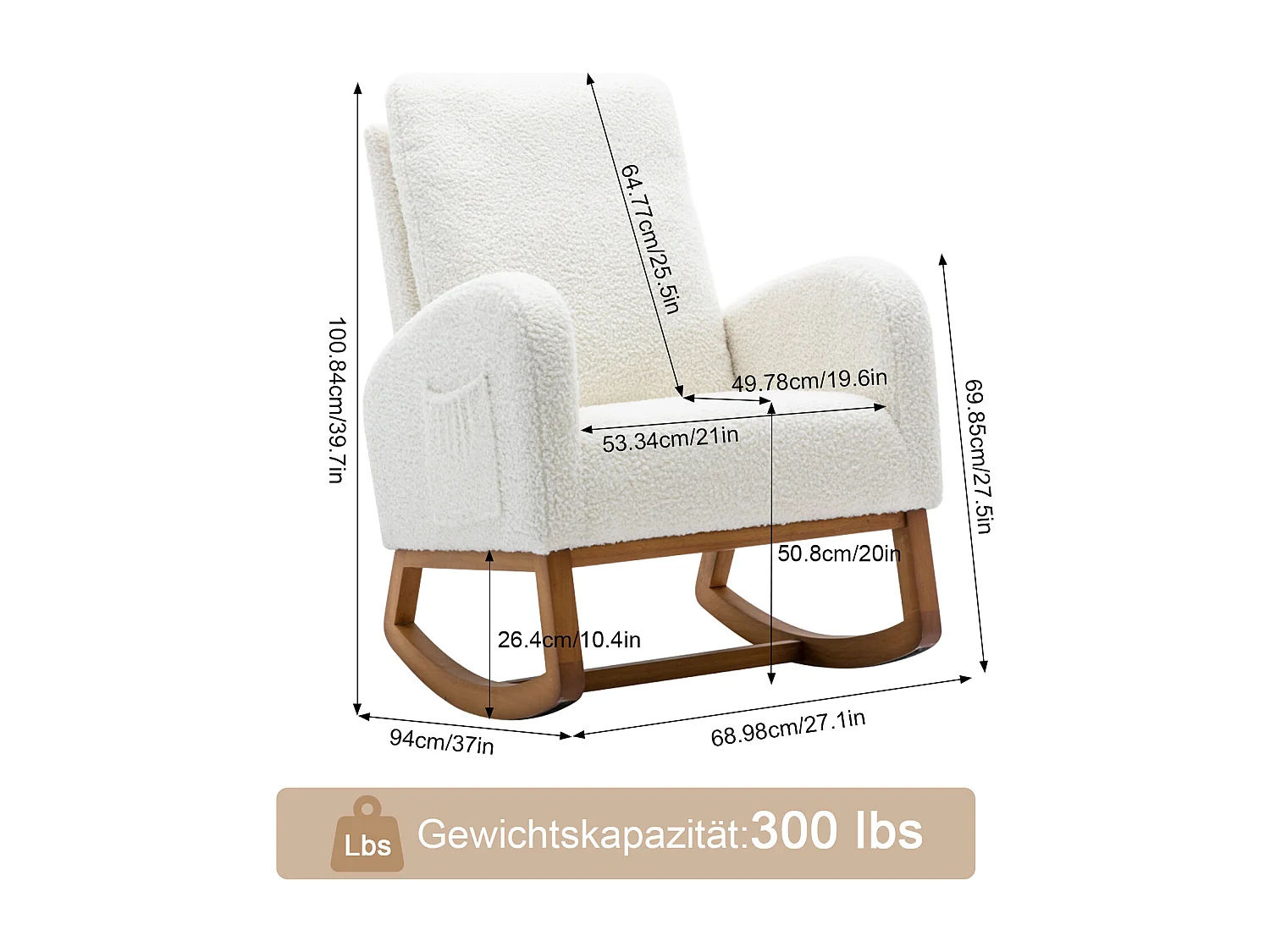 Mecedora moderna de mediados de siglo MUZHIXIANG, respaldo alto, acolchada, suave, con acentos de felpa blanca, ideal para habitación infantil o sala de estar