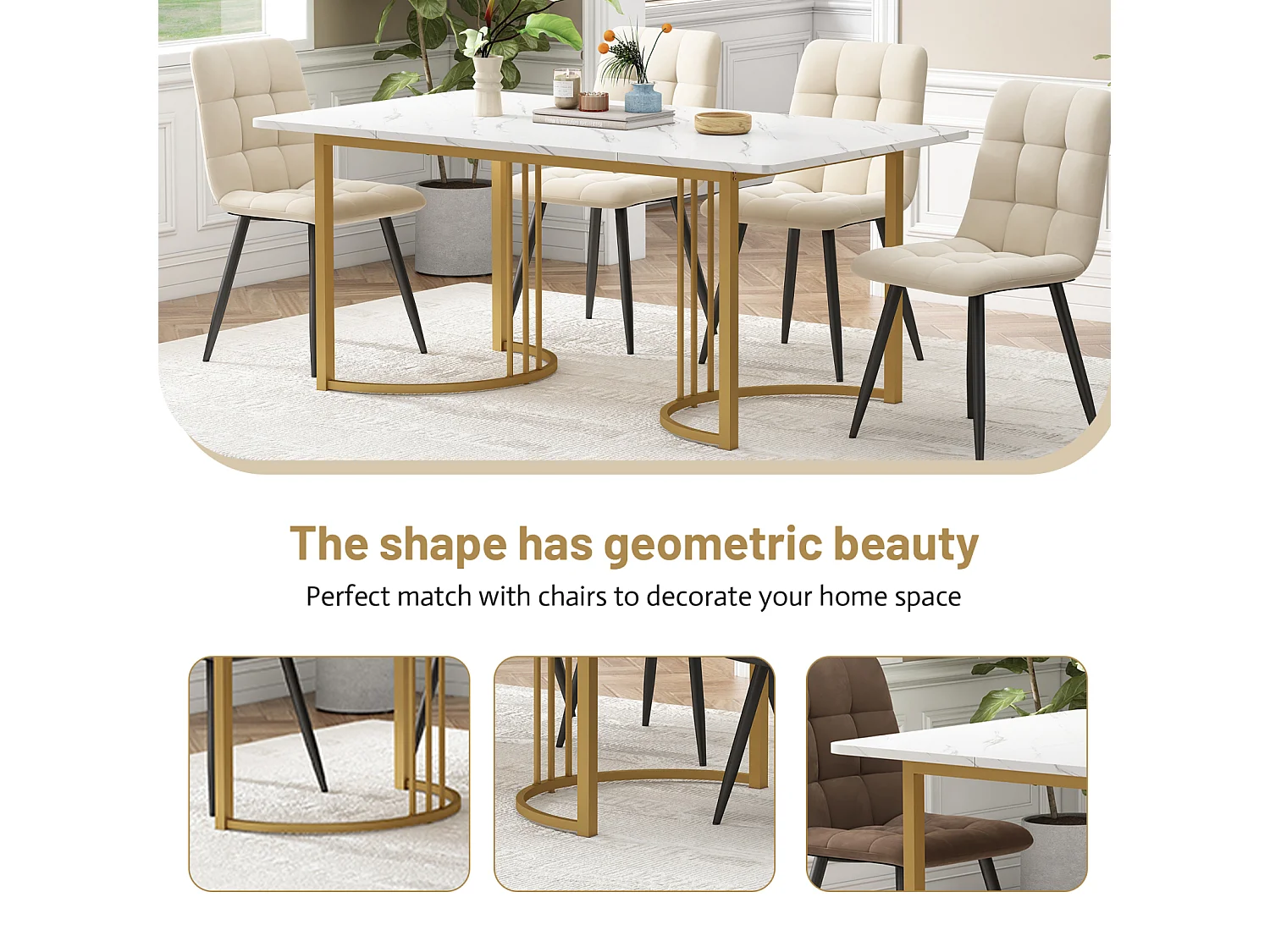 Eettafel 140 x 80 cm, rechthoekige tafel, metalen onderstel, voor eetkamer/woonkamer, goud