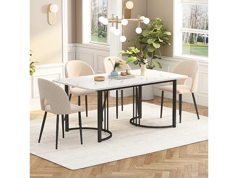 Table de salle à manger 140 x 80cm, Table rectangulaire, piétement métallique, pour salle à manger salon, Noir