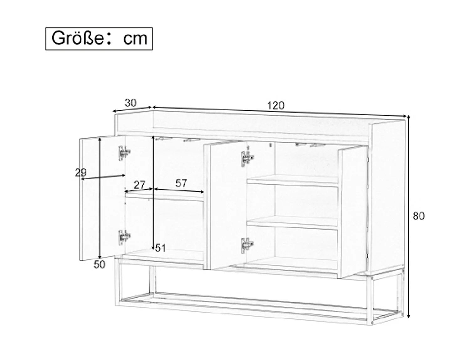 Buffet - Armoire Moderne avec 4 Portes - Buffet Salle a Manger - pour Salle à Manger, Salon, Cuisine - Blanc - 120 x 30 x 80 cm (Bleu Marine)