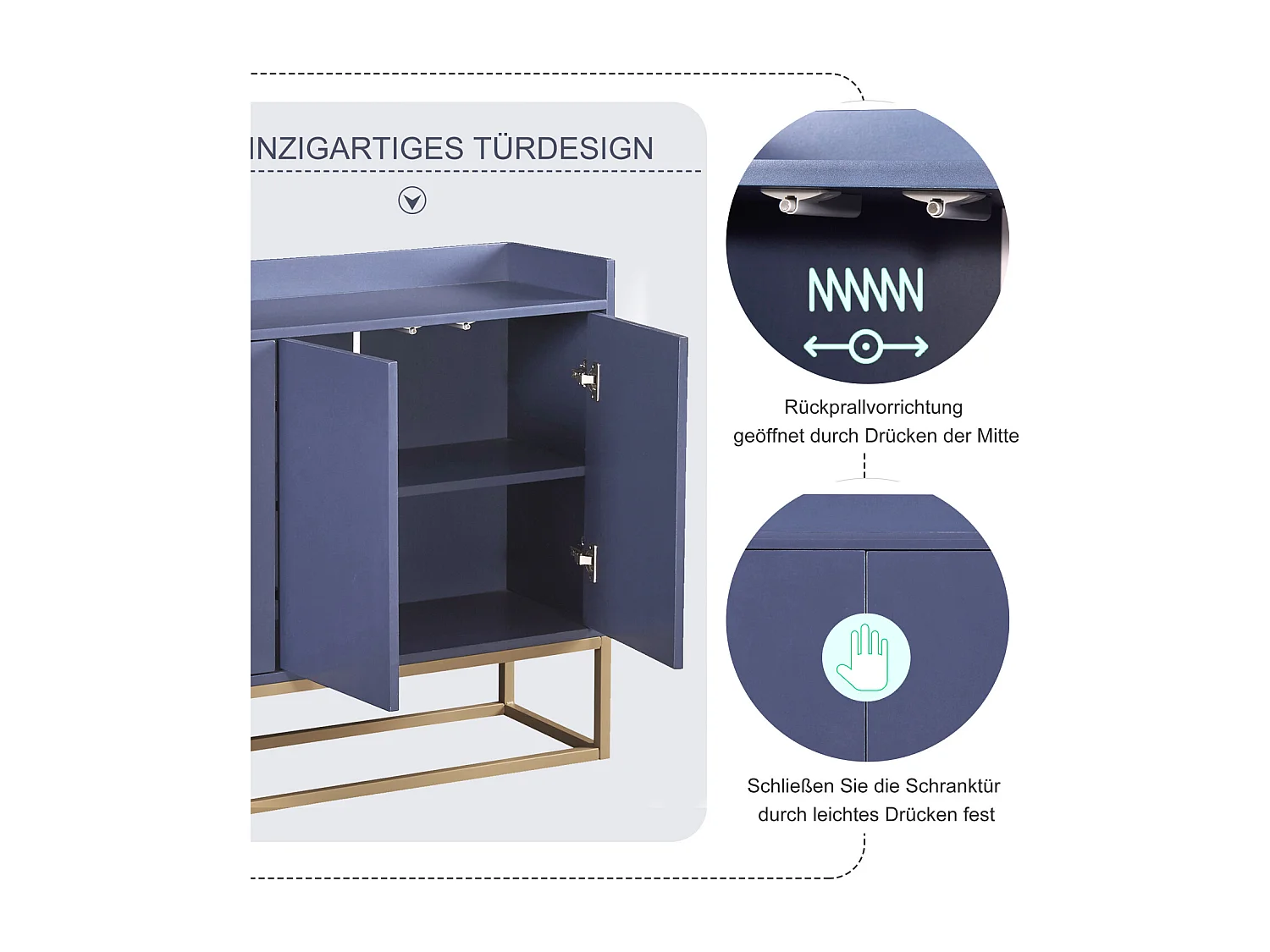 Buffet - Armoire Moderne avec 4 Portes - Buffet Salle a Manger - pour Salle à Manger, Salon, Cuisine - Blanc - 120 x 30 x 80 cm (Bleu Marine)