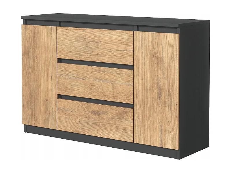 BEA BUFFET 120 CM GRIS ANTHRACITE ET BOIS SCIÉ AVEC 3 TIROIRS