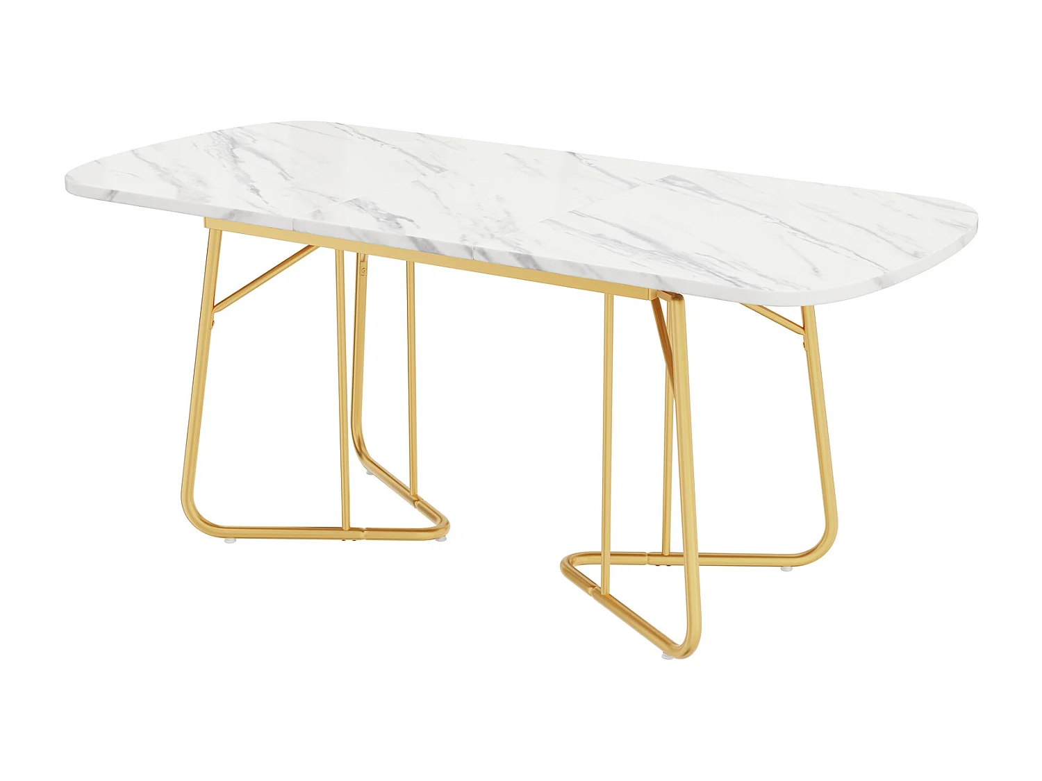 Table à manger avec structure en marbre, table à manger extensible 140/180*80 cm, pieds de table en métal doré, convient pour 4 à 6 personnes