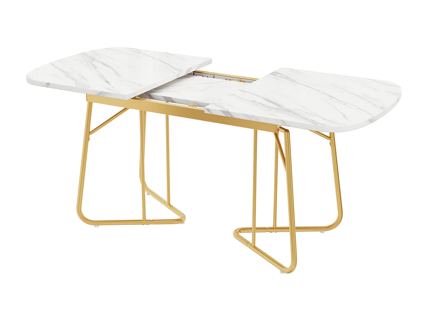 Table à manger avec structure en marbre, table à manger extensible 140/180*80 cm, pieds de table en métal doré, convient pour 4 à 6 personnes