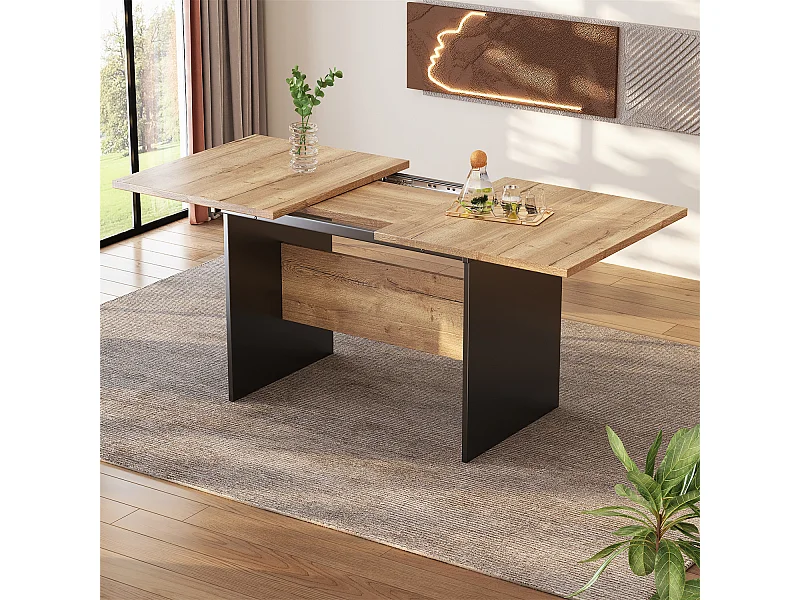 Mesa de jantar extensível 140-180 cm, mesa de cozinha retangular, aparência de madeira, tampo extensível 140-180 cm, adequada para 4 a 6 pessoas