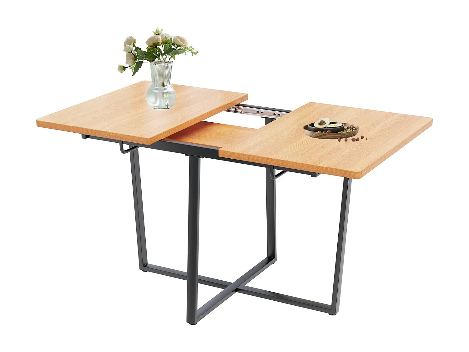 Table de salle à manger extensible, avec pieds en métal noir, table de salle à manger extensible 110/140*80 cm, convient pour 4-6 personnes