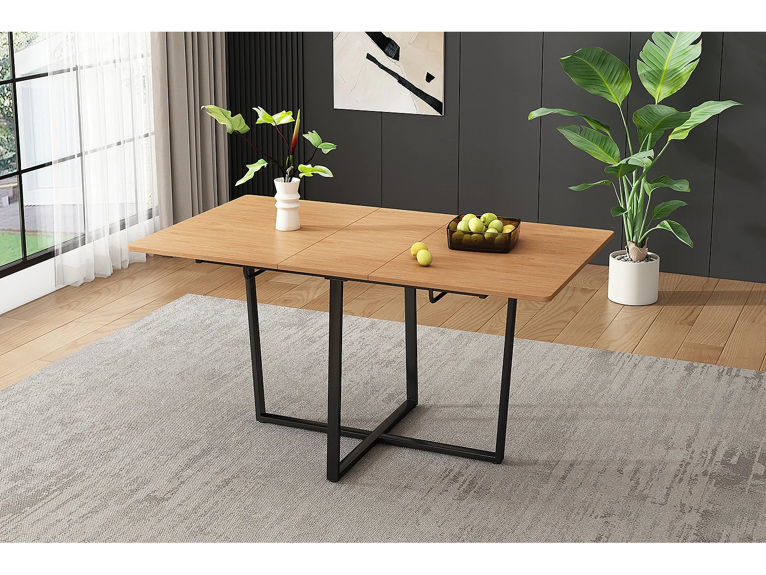 Table de salle à manger extensible, avec pieds en métal noir, table de salle à manger extensible 110/140*80 cm, convient pour 4-6 personnes