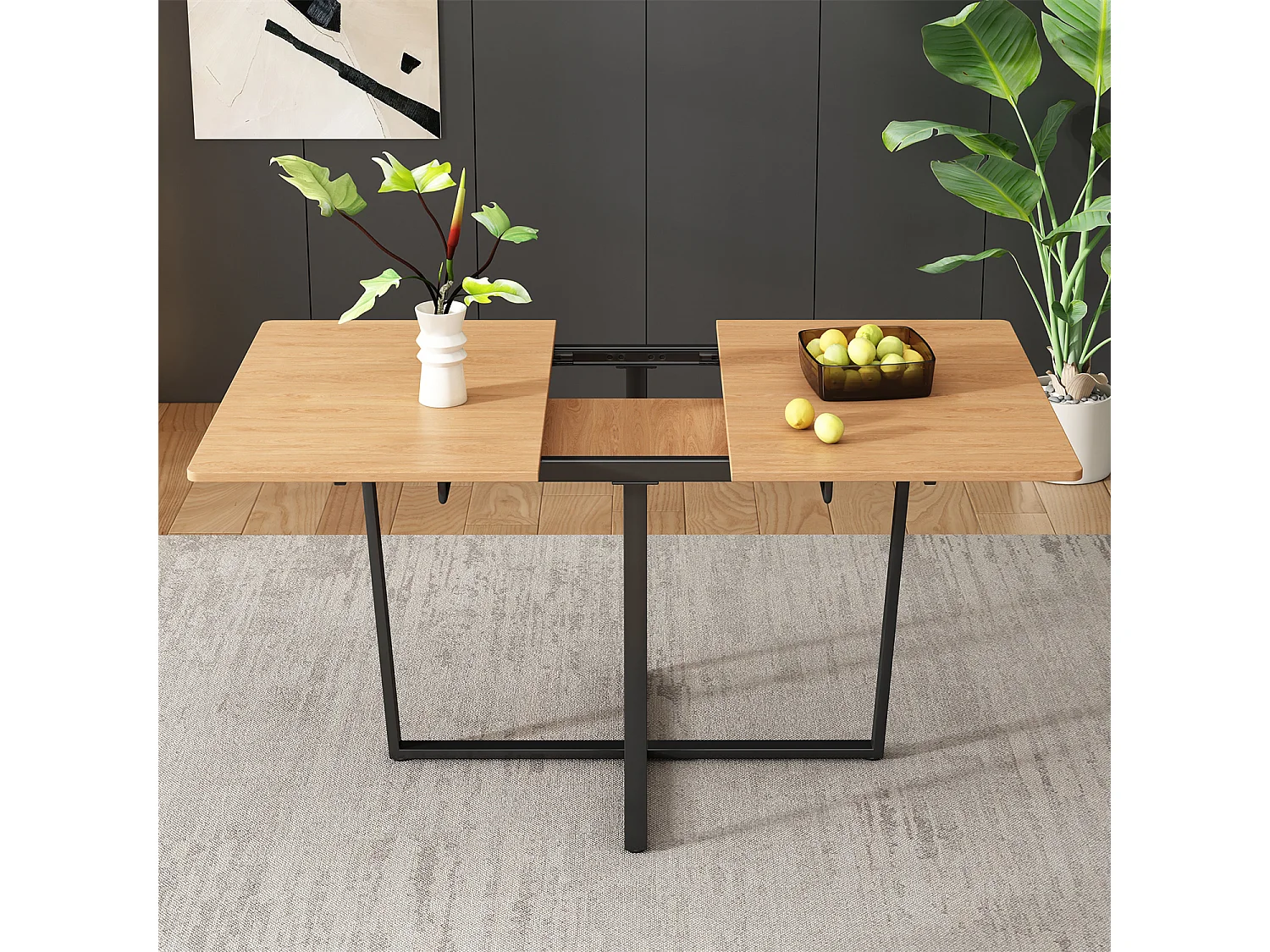 Table de salle à manger extensible, avec pieds en métal noir, table de salle à manger extensible 110/140*80 cm, convient pour 4-6 personnes