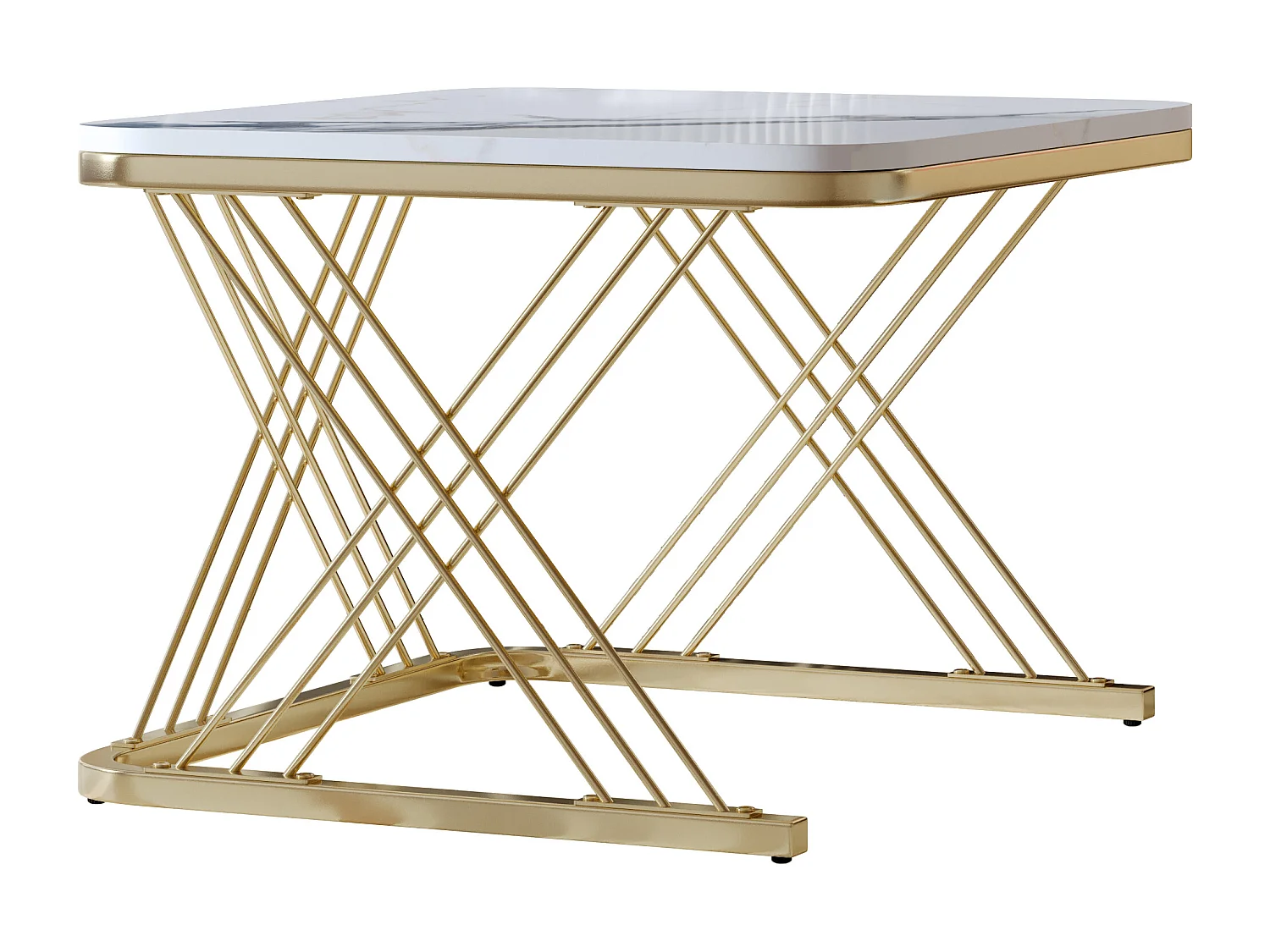 Lot de 2 tables basses carrées modernes effet marbre, structure en métal doré, design élégant avec espace de rangement pour salon, balcon ou bureau