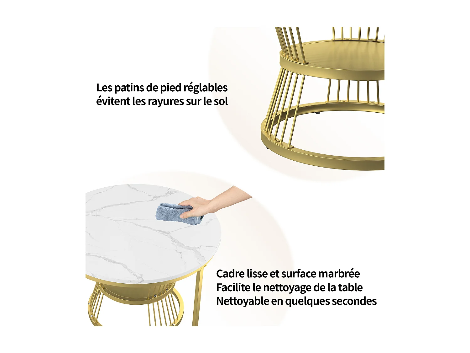 Lot de 2 tables basses rondes modernes effet marbre, cadre en métal noir, design élégant pour salon, salle de réception, balcon ou bureau