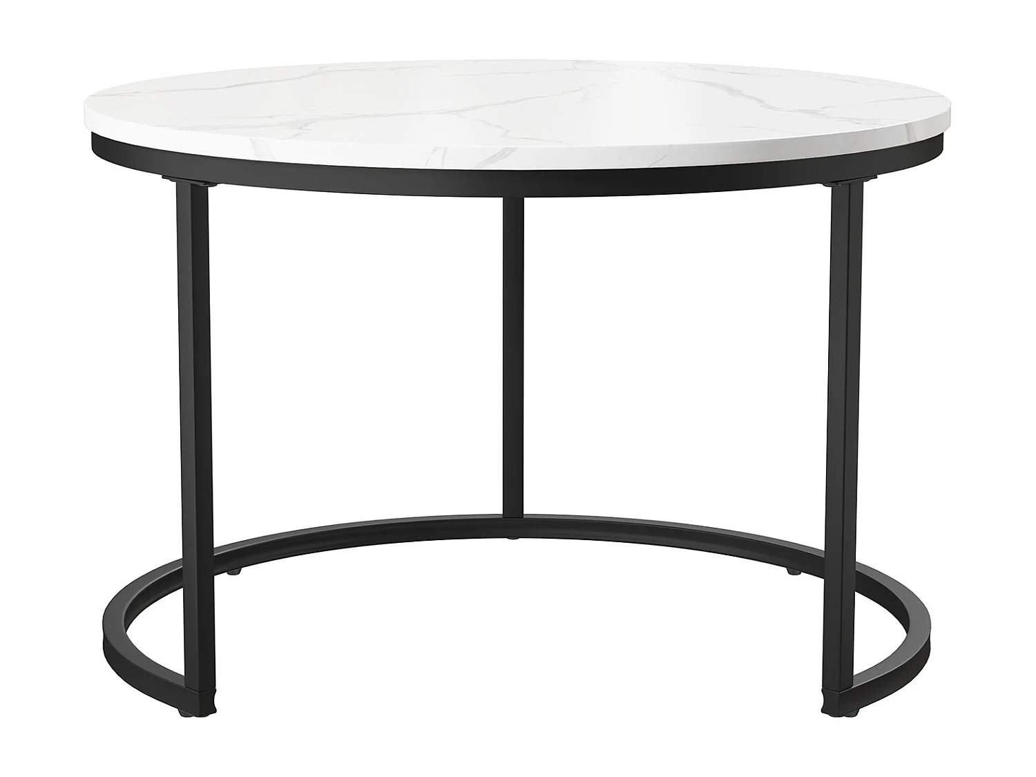 Lot de 2 tables basses rondes modernes effet marbre, structure en métal noir et blanc, design élégant et pratique pour salon ou bureau (70x70x45,5 cm)