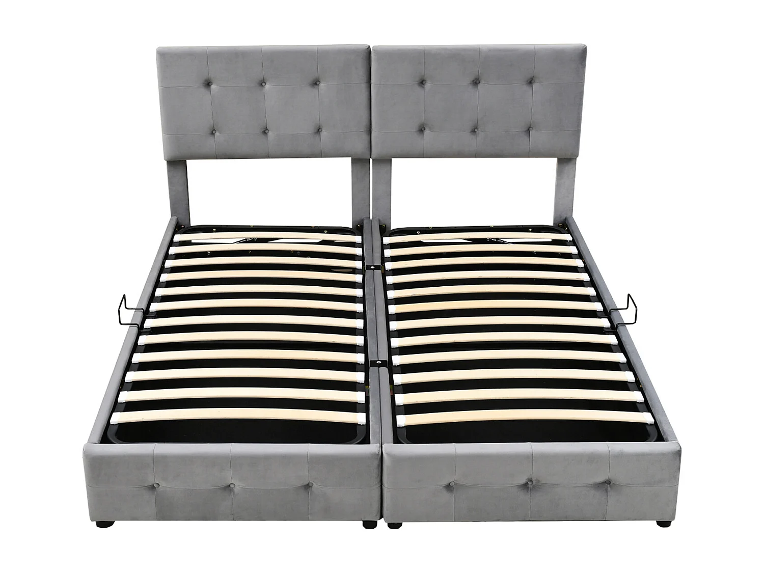 Lit capitonné Lit de rangement hydraulique Lit coffre haut Lit double multifonctionnel Lit d'enfant Lit d'invité, tissu velours doux 180x200cm Gris, sans matelas