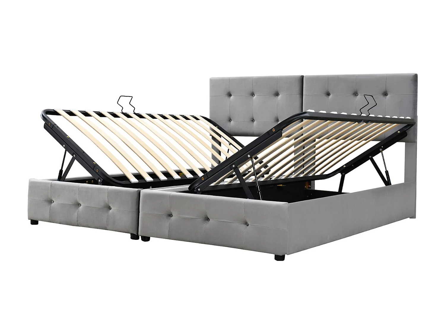 Lit capitonné Lit de rangement hydraulique Lit coffre haut Lit double multifonctionnel Lit d'enfant Lit d'invité, tissu velours doux 180x200cm Gris, sans matelas